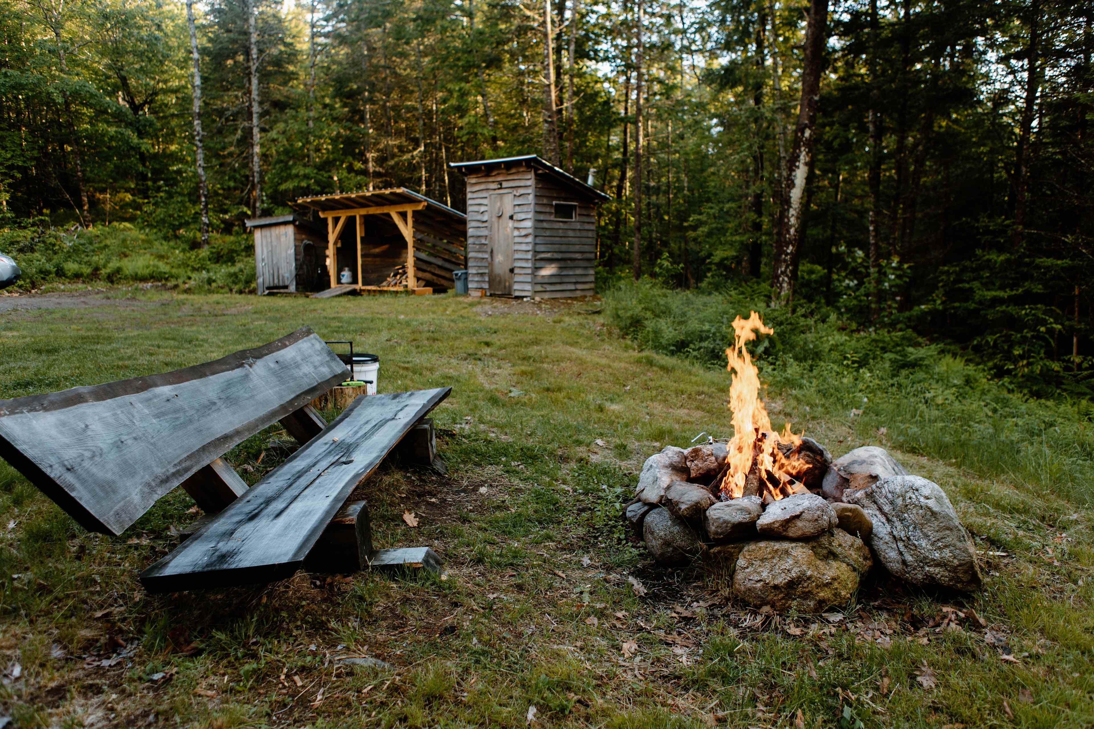the campfire and outhouse 