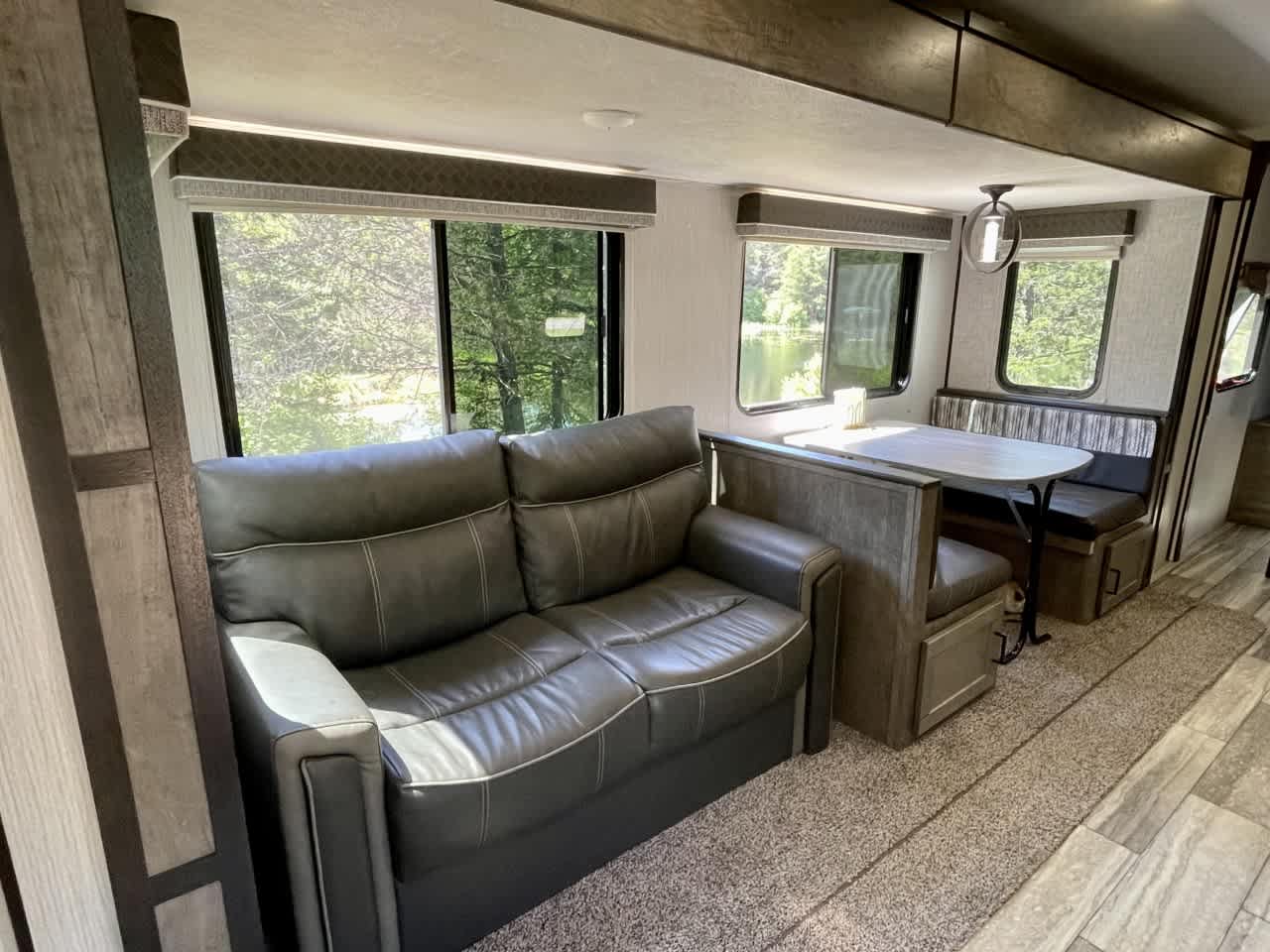 Both the dining table and couch fold into beds