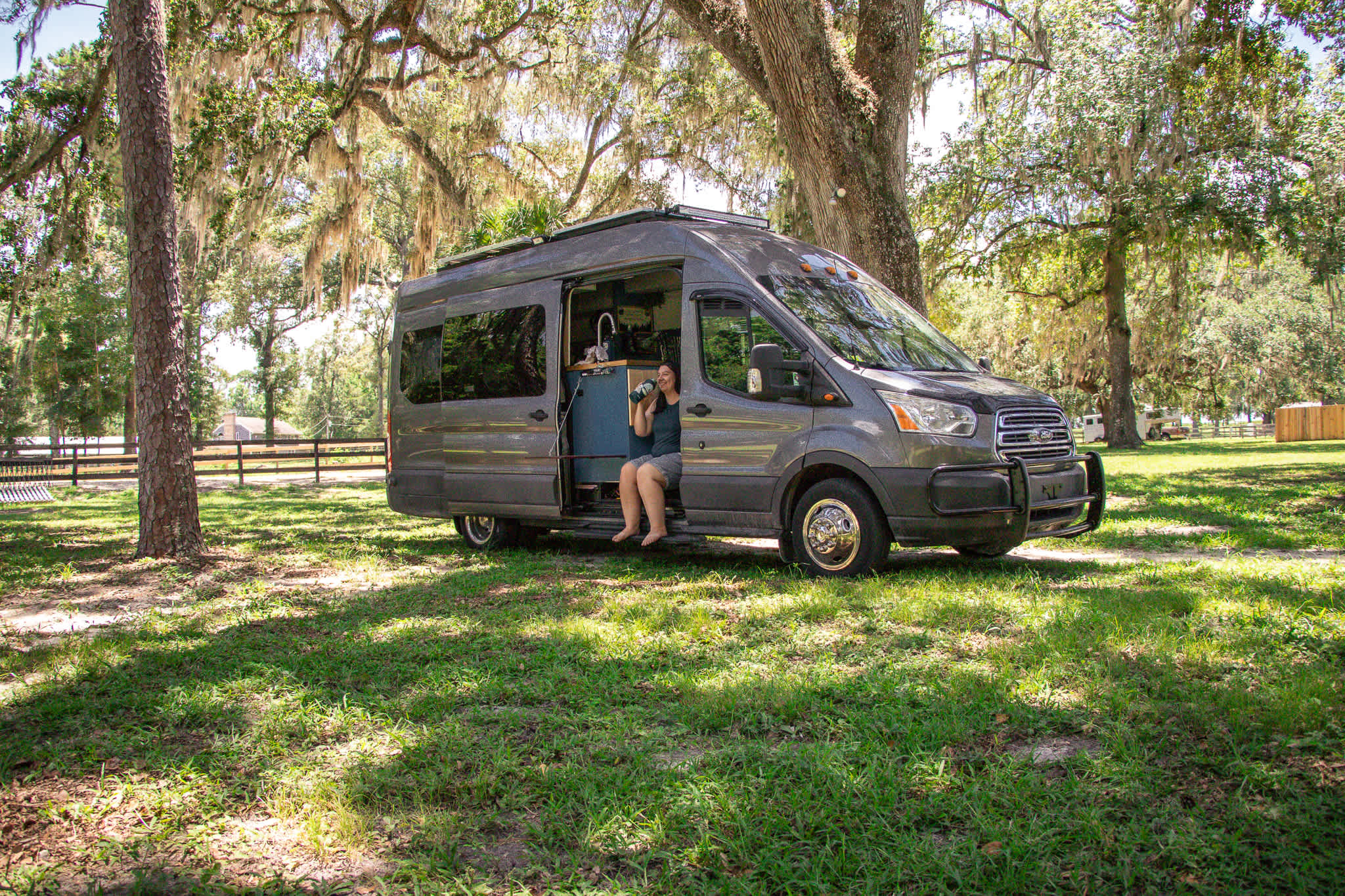 The camp spot is under beautiful oak trees that provide shade.