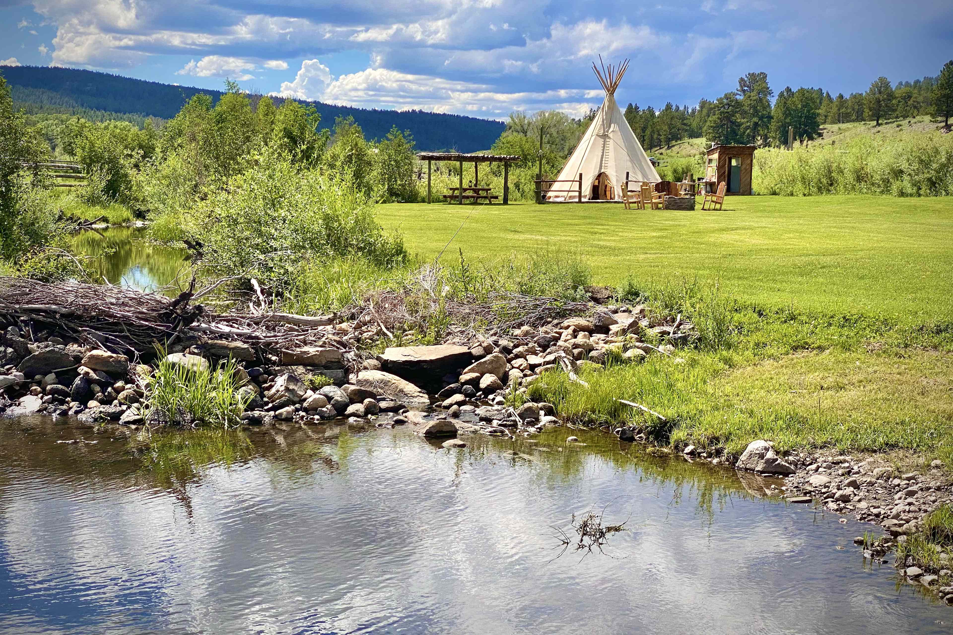 Creekside Glamping Tipis on Off-Grid, 70 Acre Working Ranch