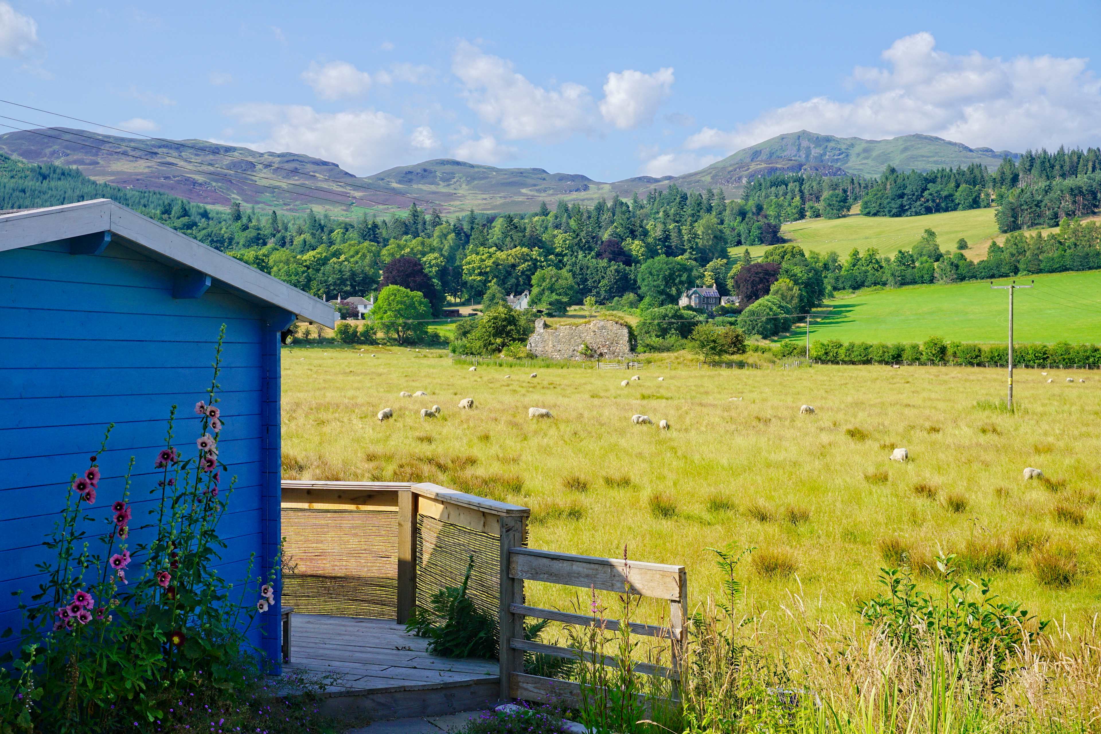 Wee Blue Dream tiny home self catering accommodation Pitlochry with amazing views and easy access to the countryside and the great local footpath 