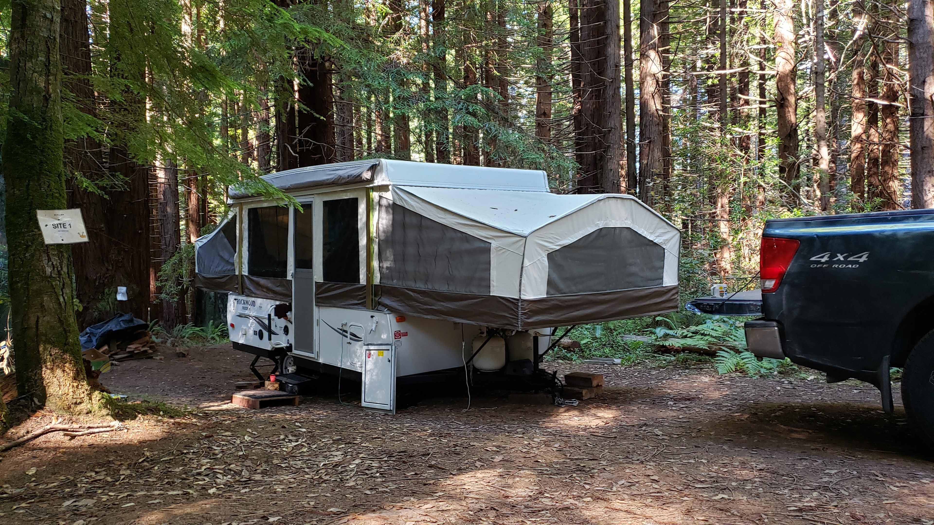 We got our tent trailer set up in Site #1. But honestly, Site #2 looks a lot easier & flatter if you've got a trailer. 