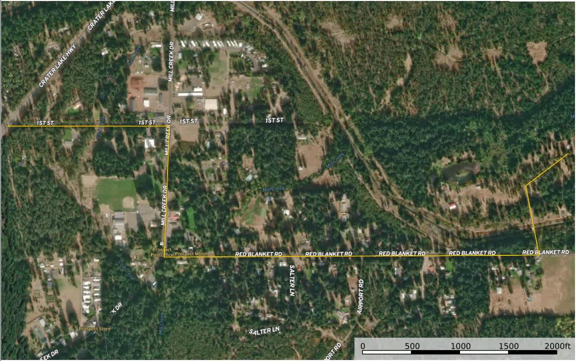 Aerial photo map to show how to get to the property follow the yellow line  