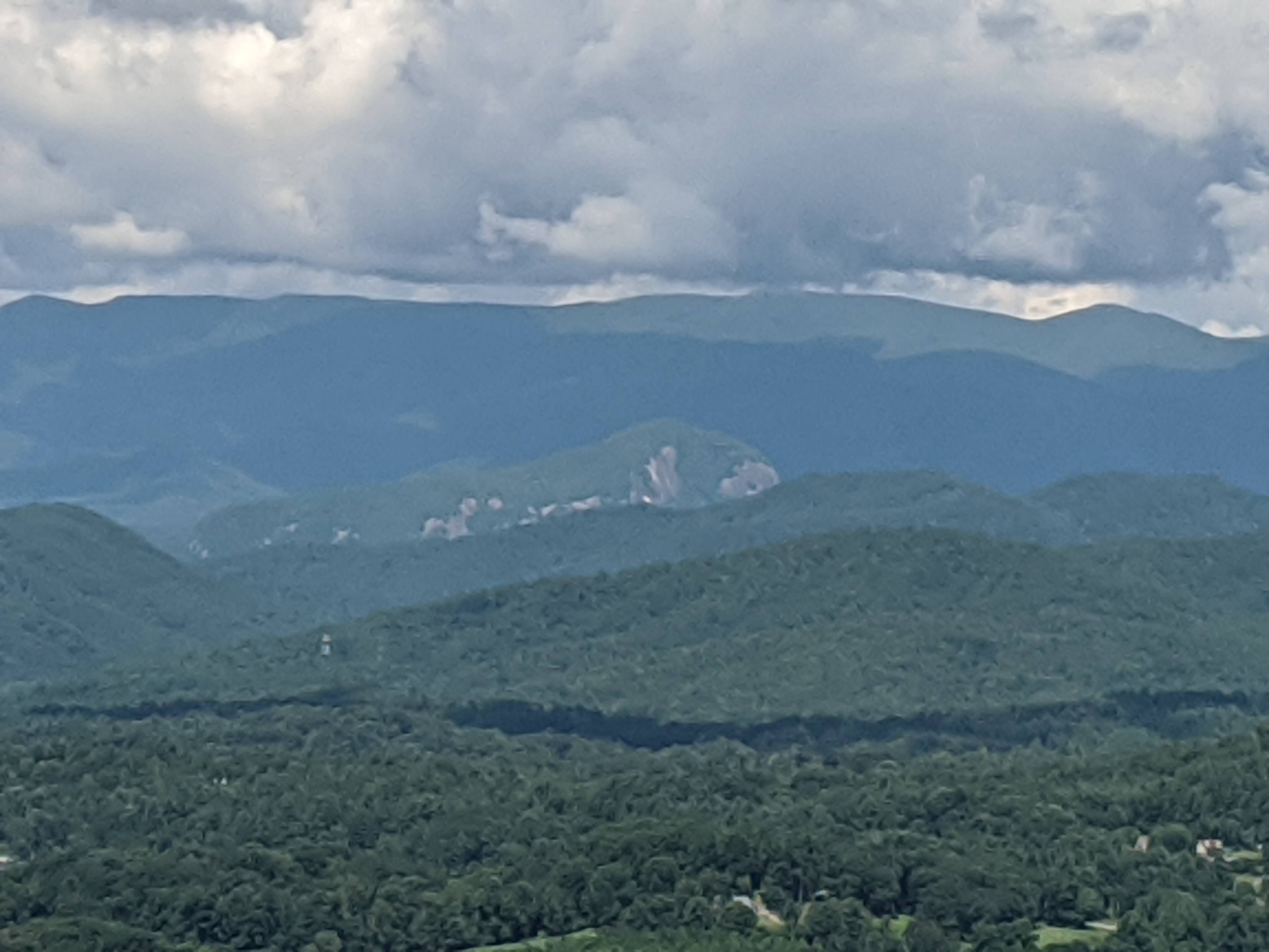 The centerpiece of the view is Looking Glass Rock in Pisgah National Forest