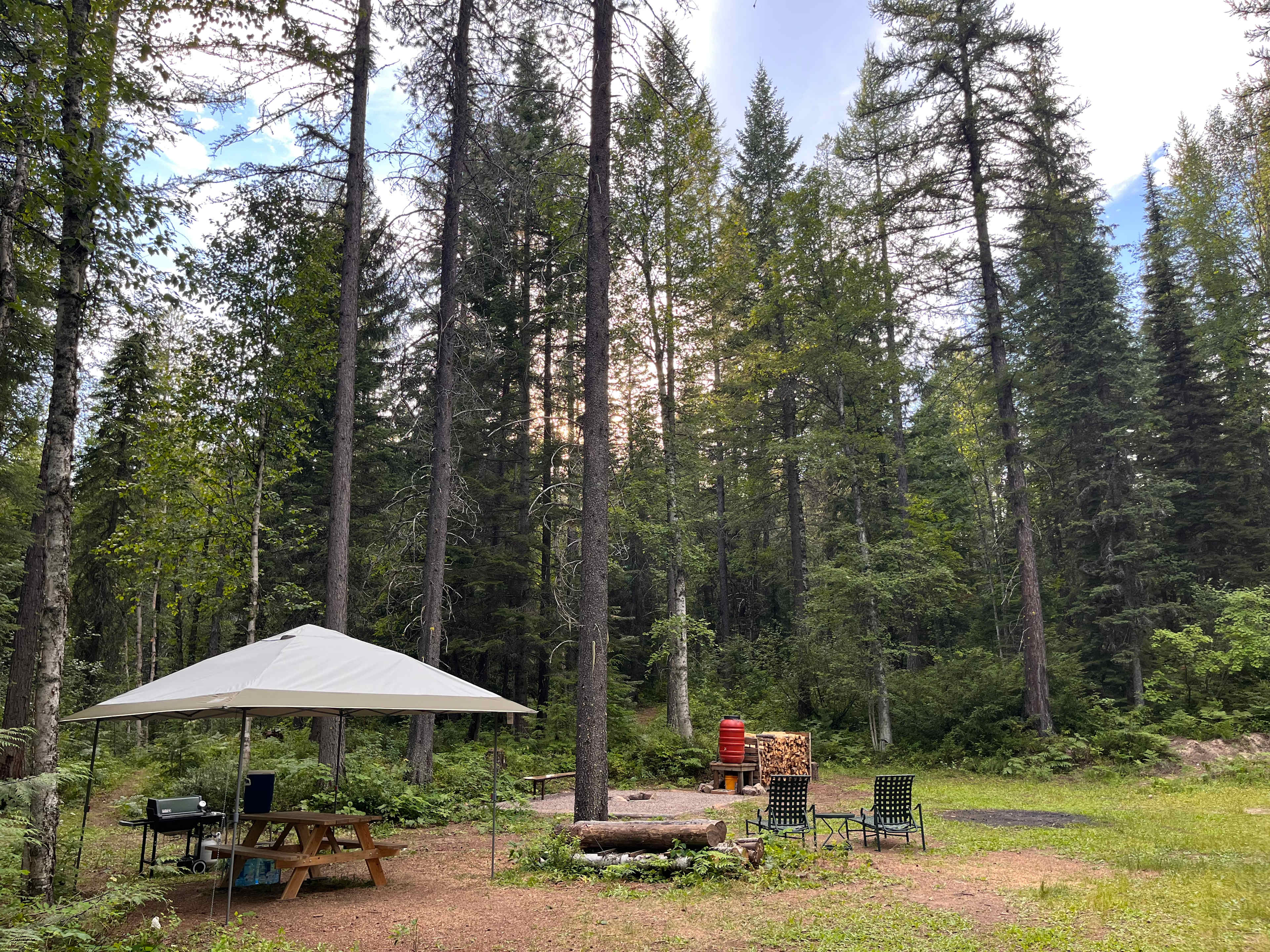 Broad view of cooking area and fire ring