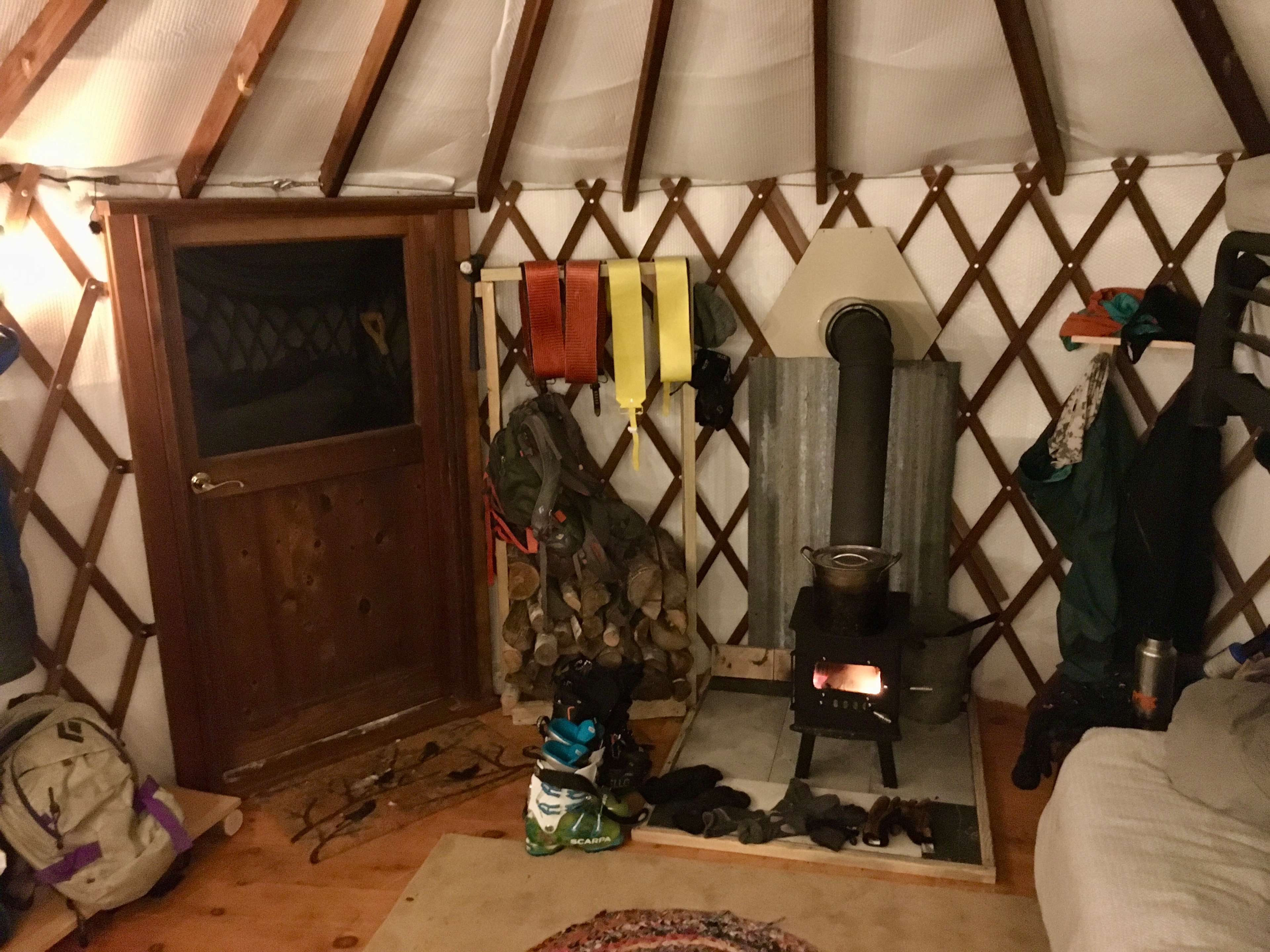Post-ski warm-up in the yurt