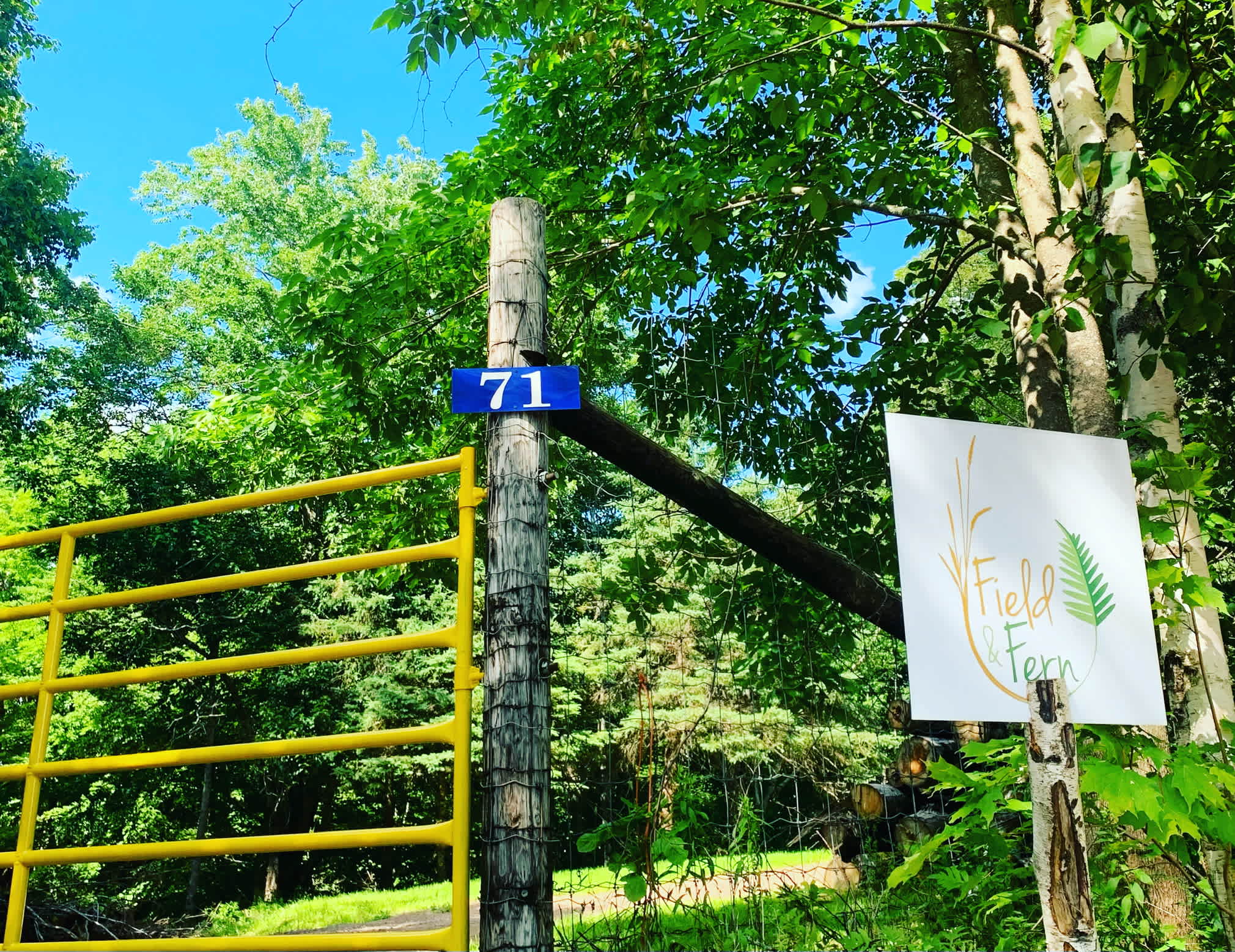 Look for our sign and the yellow gate  