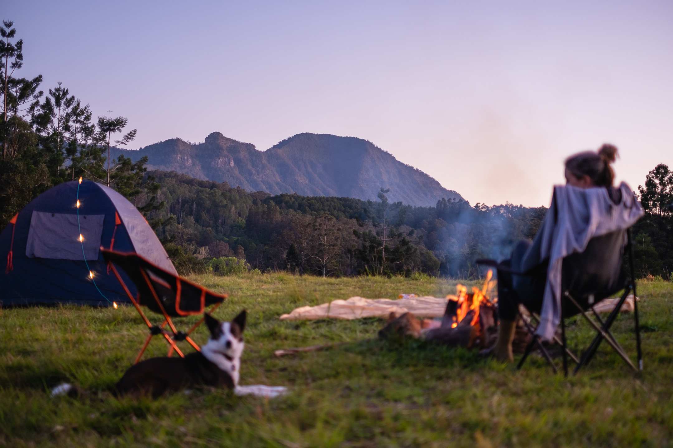 Campground 4 - pink and blue sunsets by the fire.