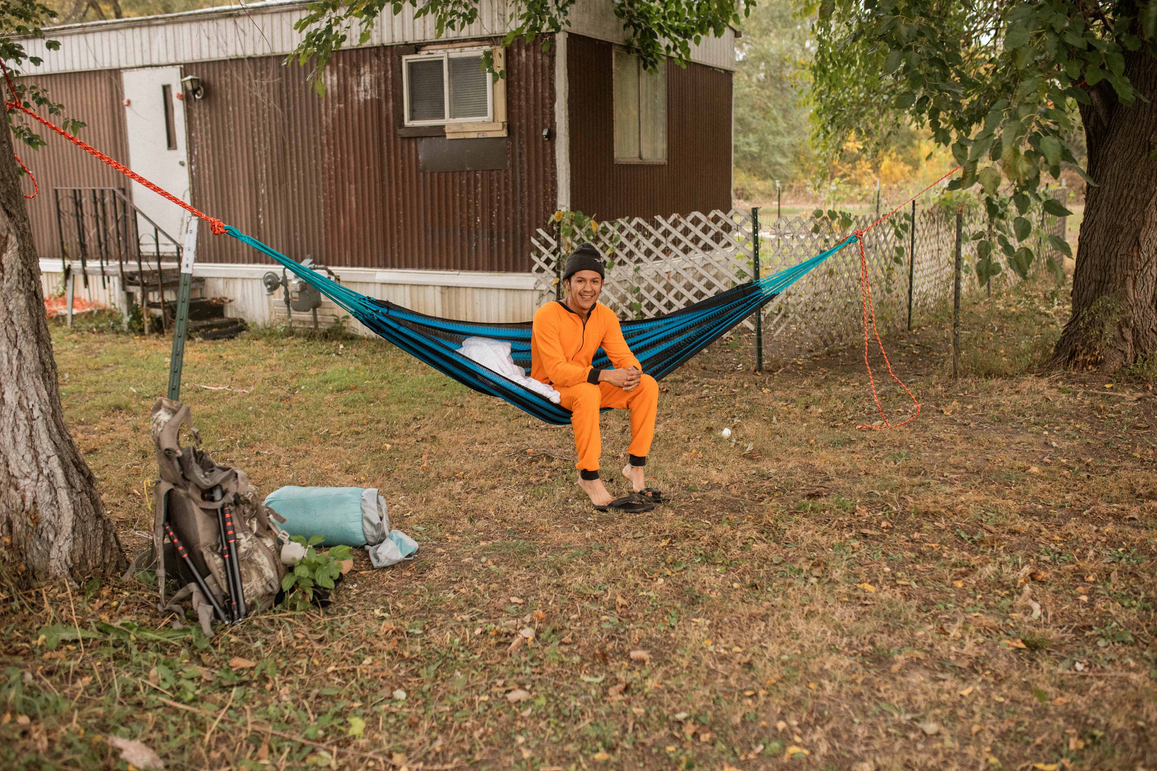 We set up the hammock on some trees in the camping area! 