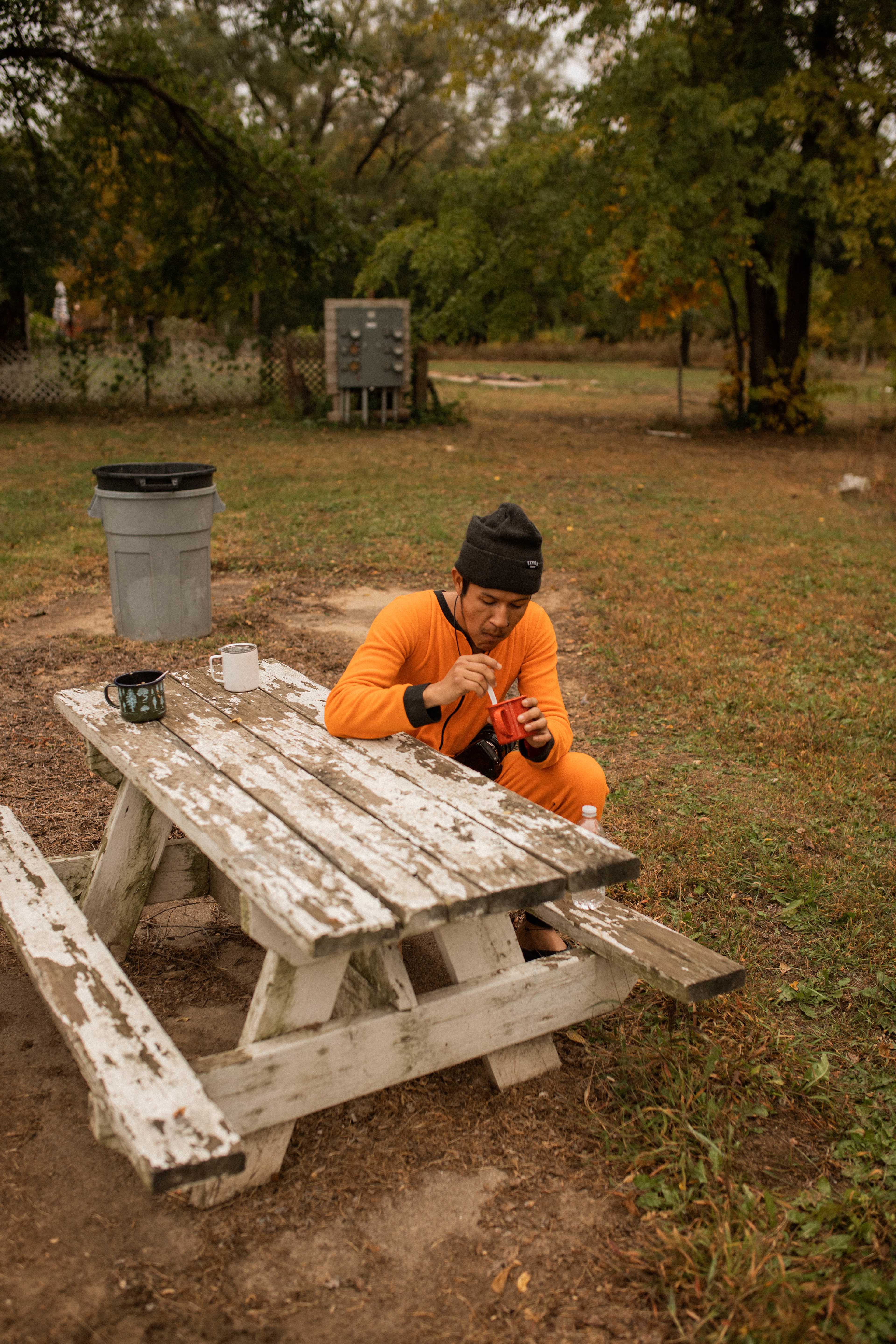 Thankful for this picnic table to enjoy some oatmeal and coffee!