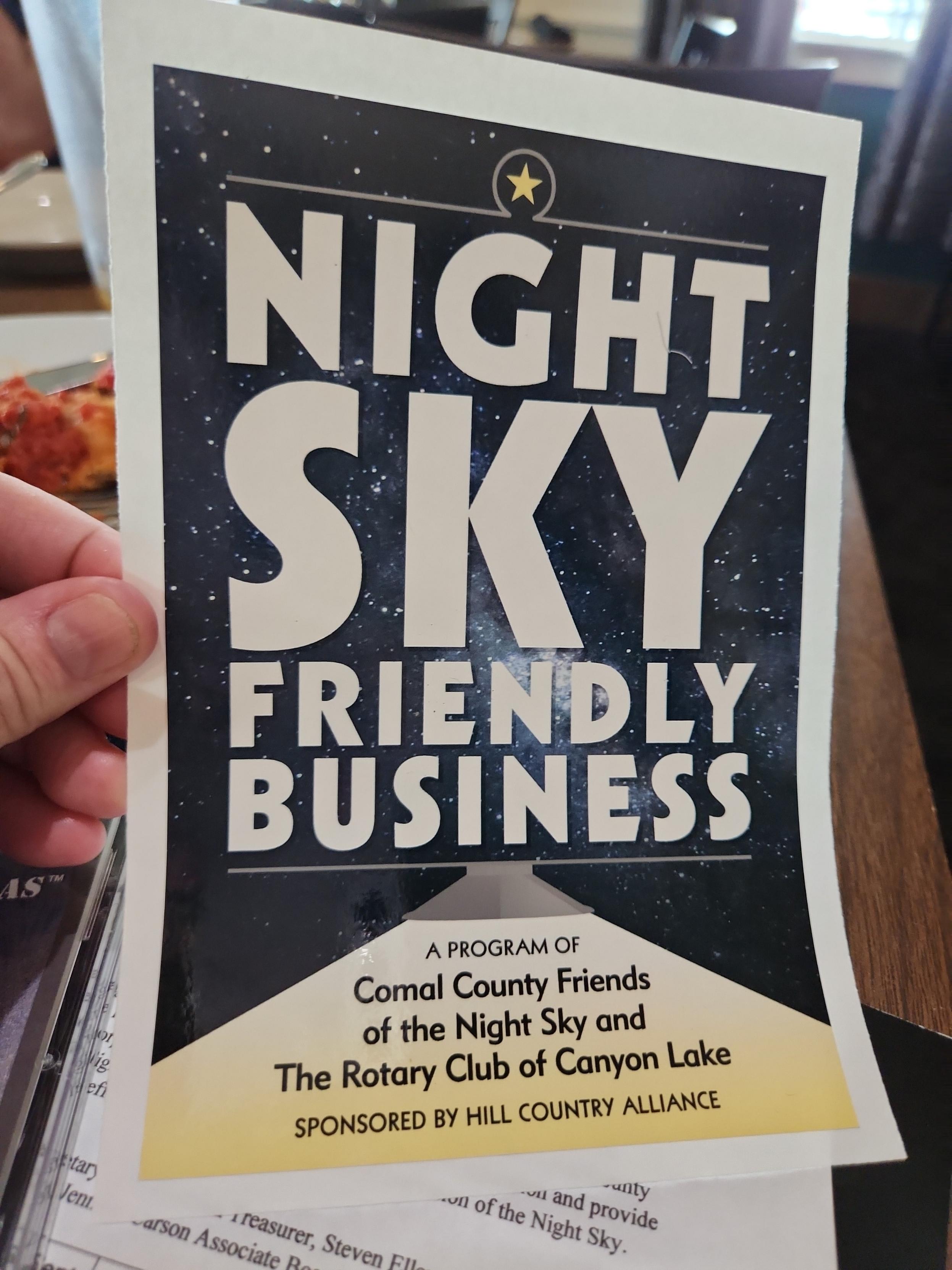 We are a Night Sky Friendly Business!