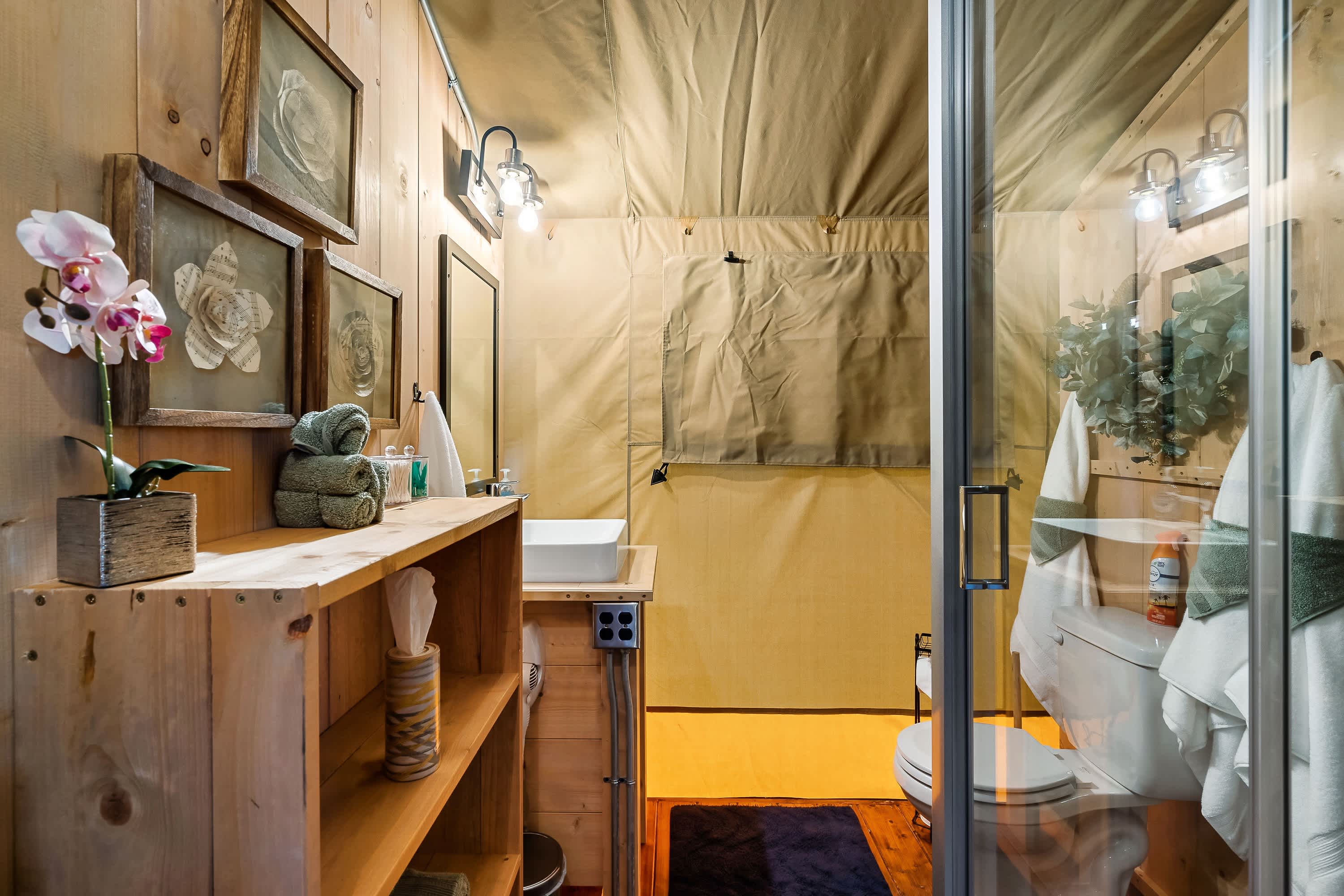 Full bathroom with glass shower that features endless hot water, body sprays and great water pressure!