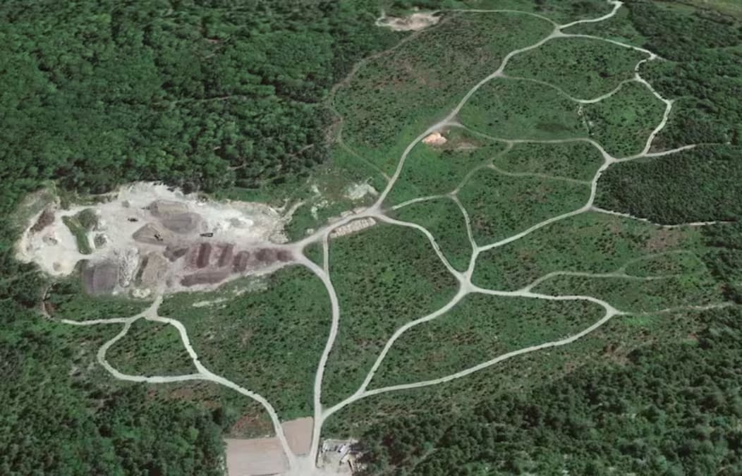 This is an aerial view of our land. Of the 200 acres there are 40 acres of Christmas trees and a half acre of vegetables.
