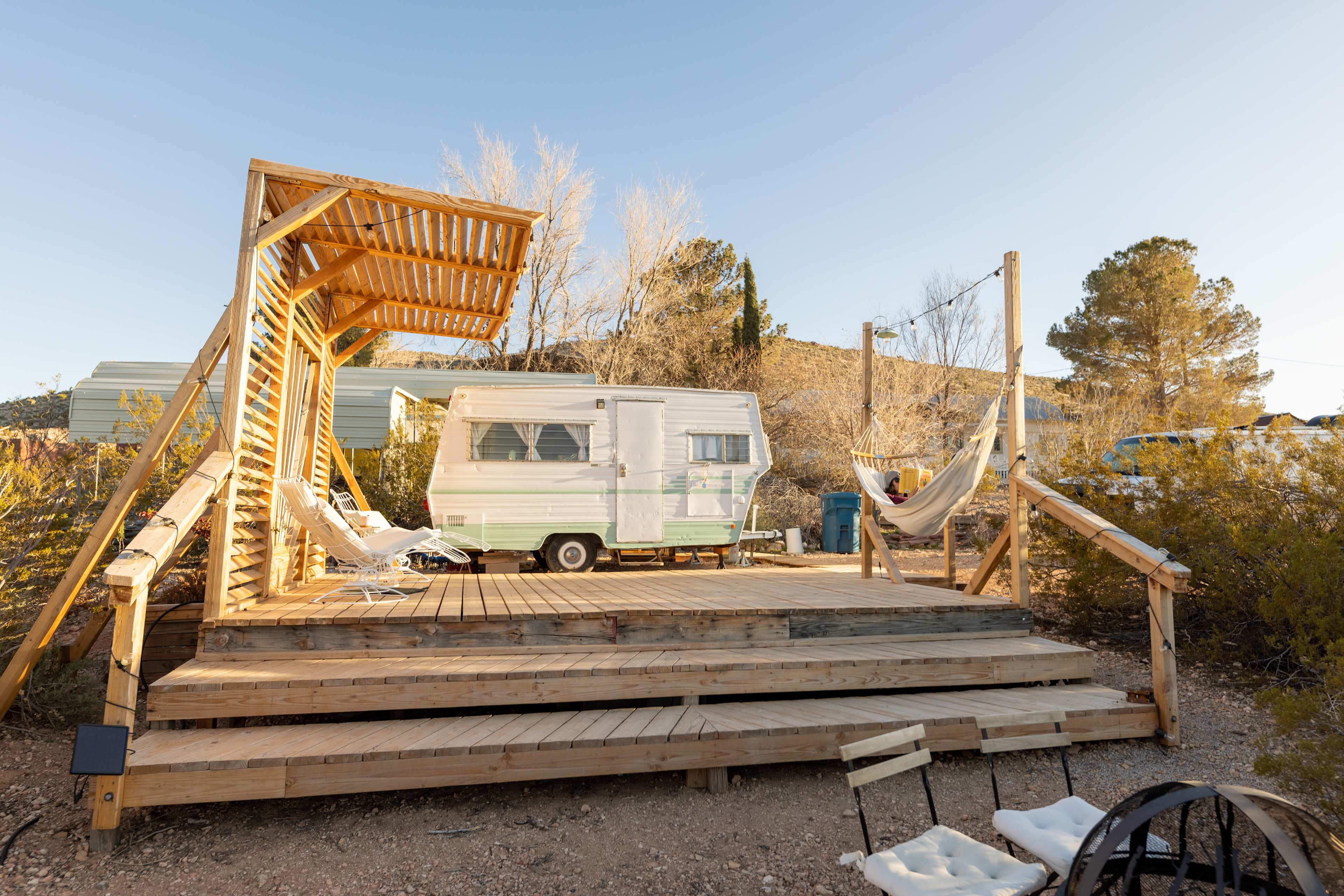 Retro Camper with Mountain Views