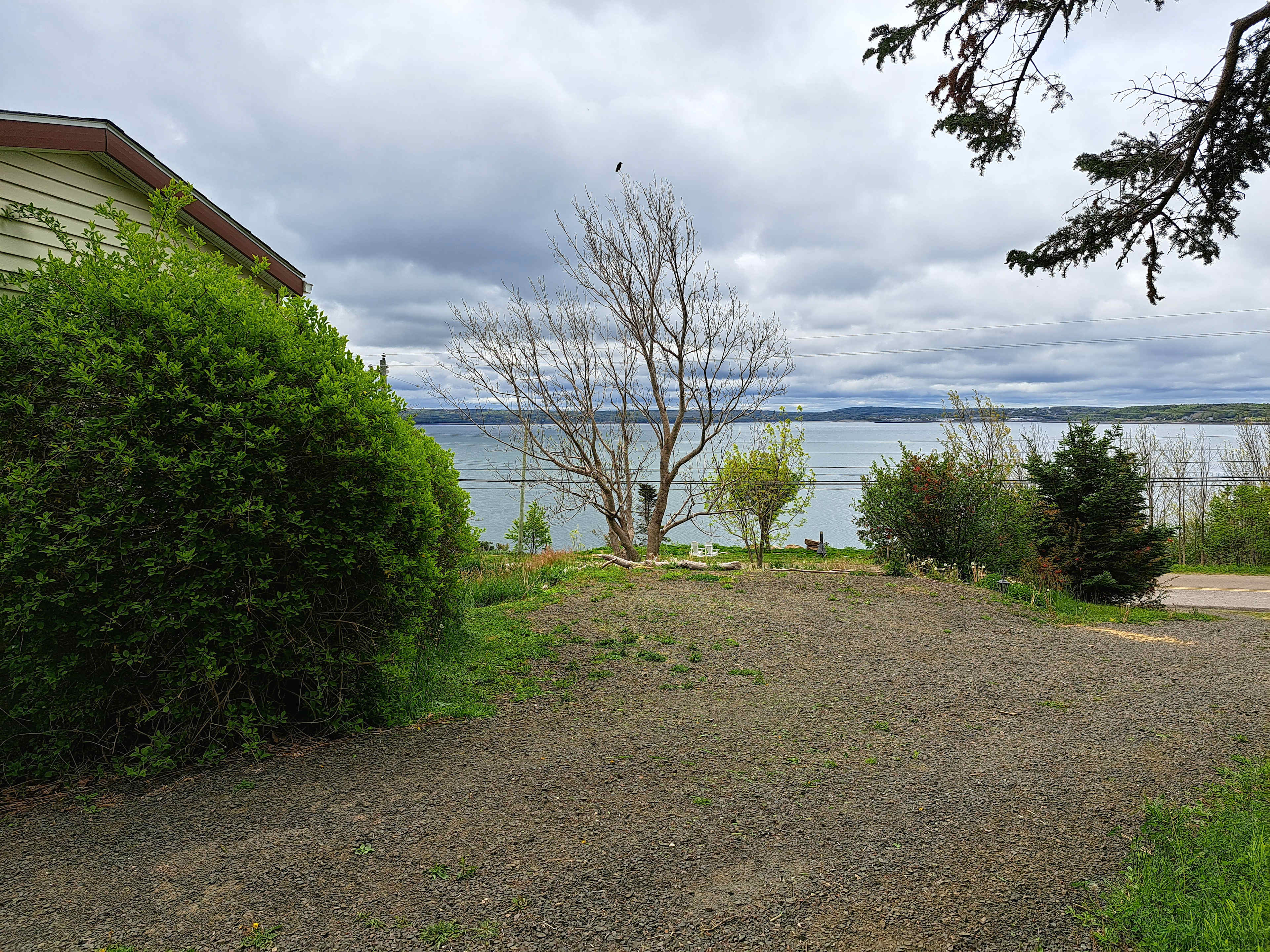 The RV spot, with lookout and camp fire area in background. Fairly private—we can't directly see this part of the driveway from inside the house.