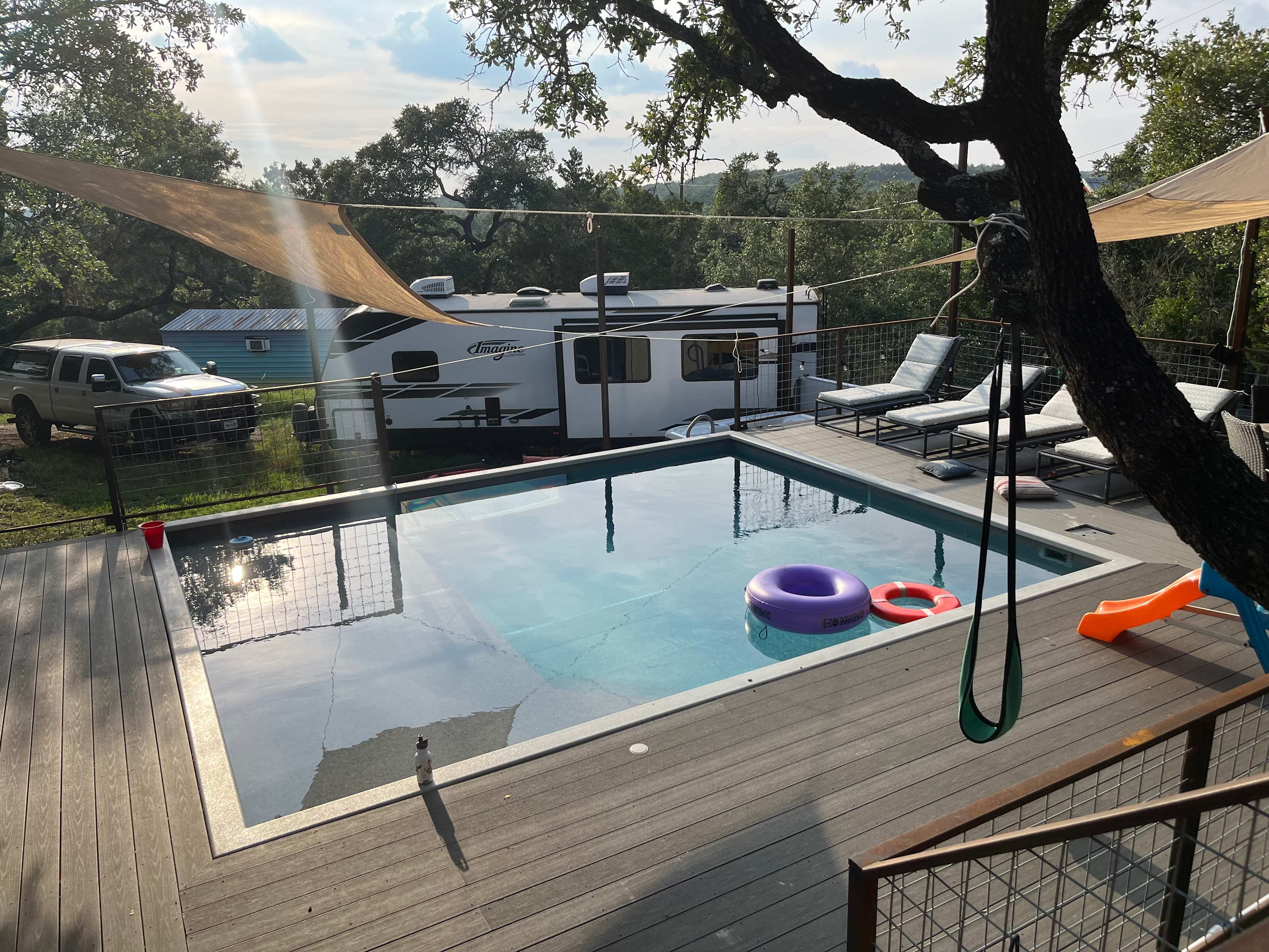 Pool, deck, swing all for your enjoyment!  With Big Rig site in view
