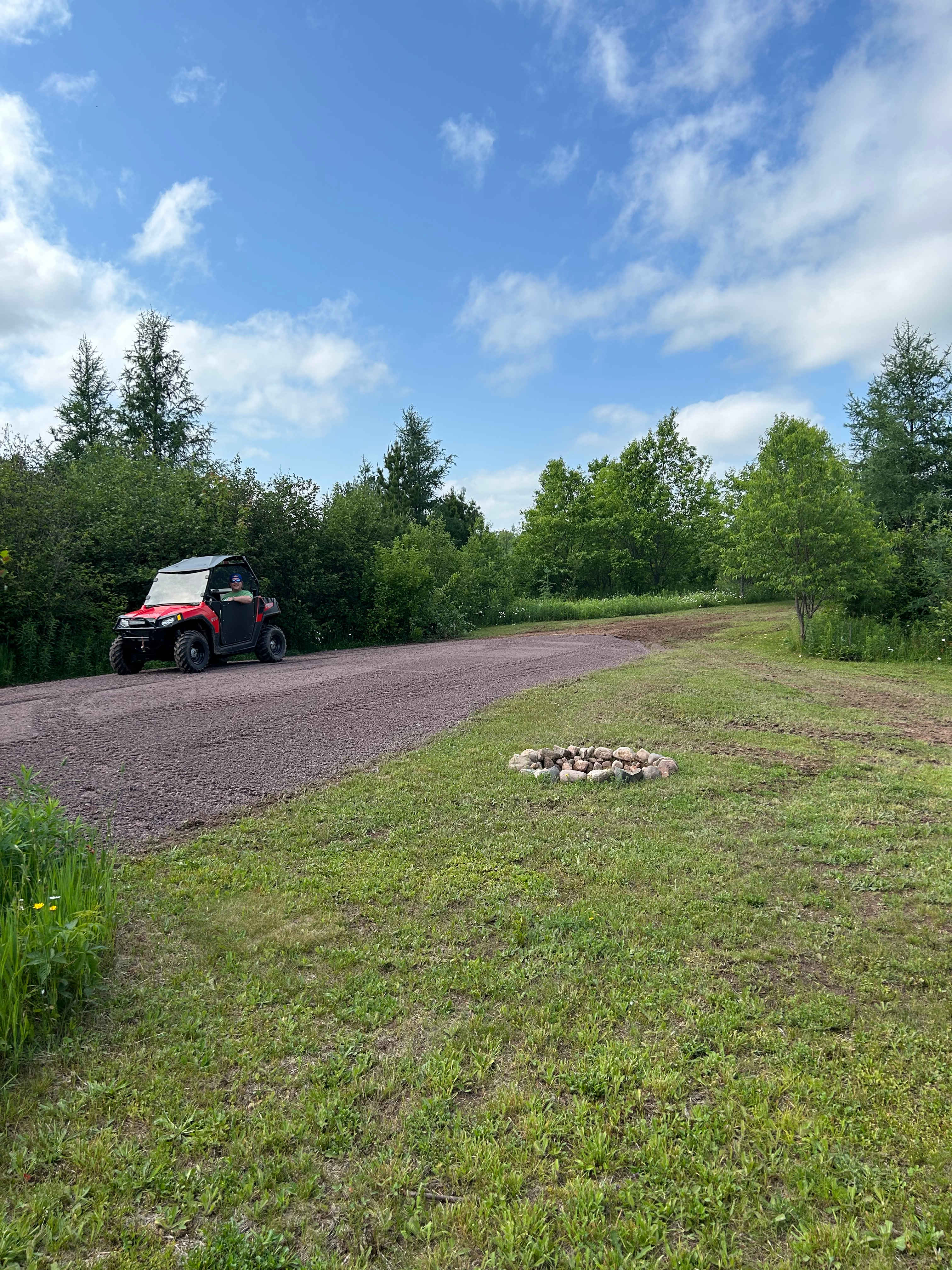 Looking out at where you pull into the site. 