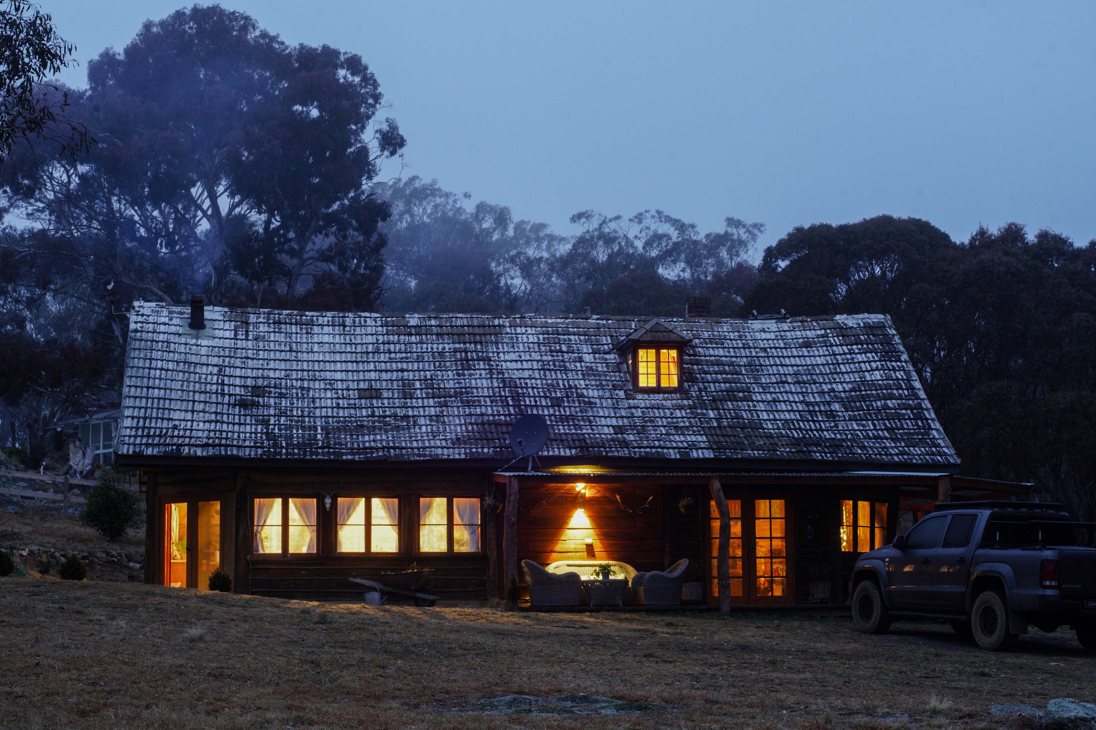 the cabin at night