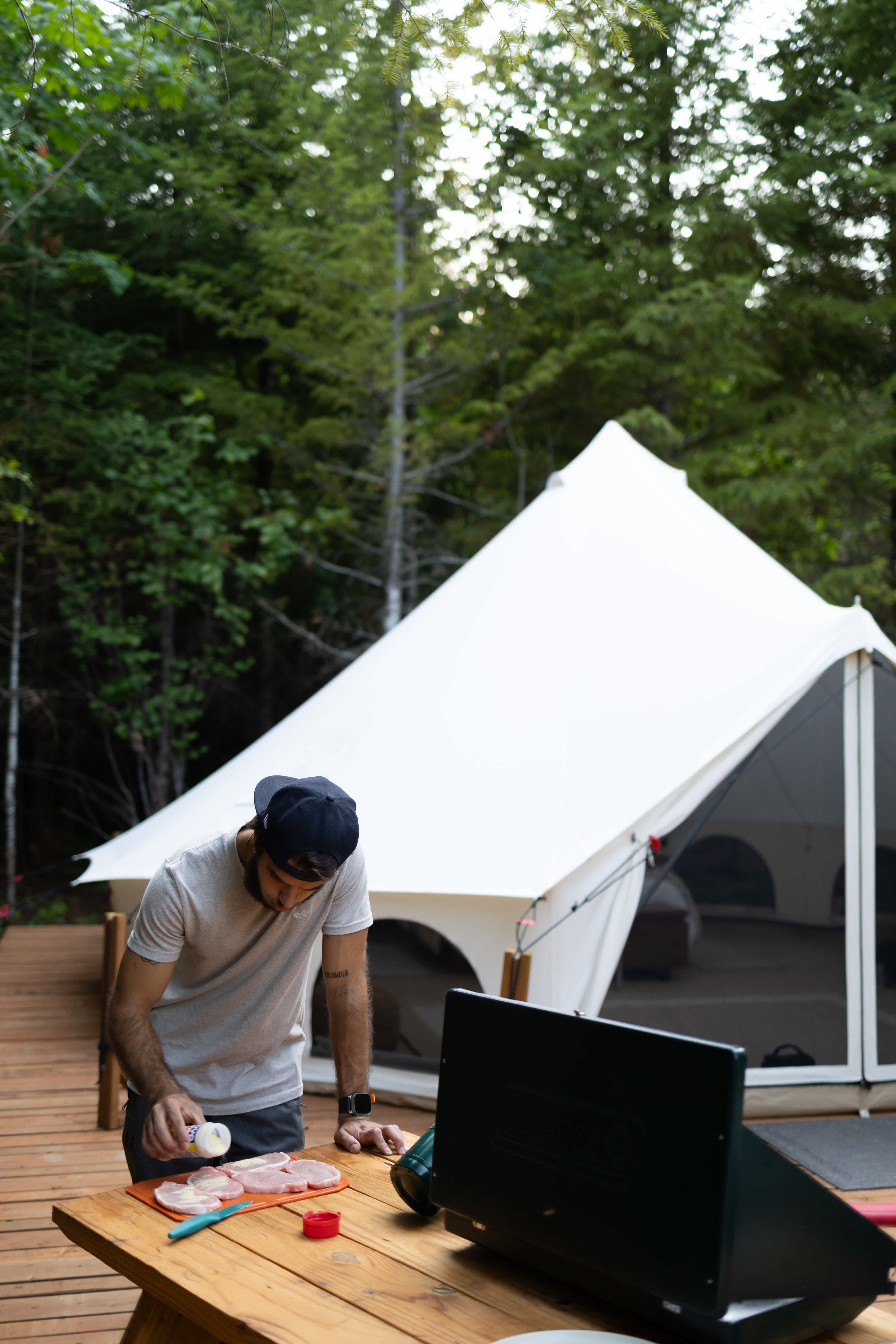 Plenty of space available to cook at the sites! The bell sites have a deck with picnic tables! 
