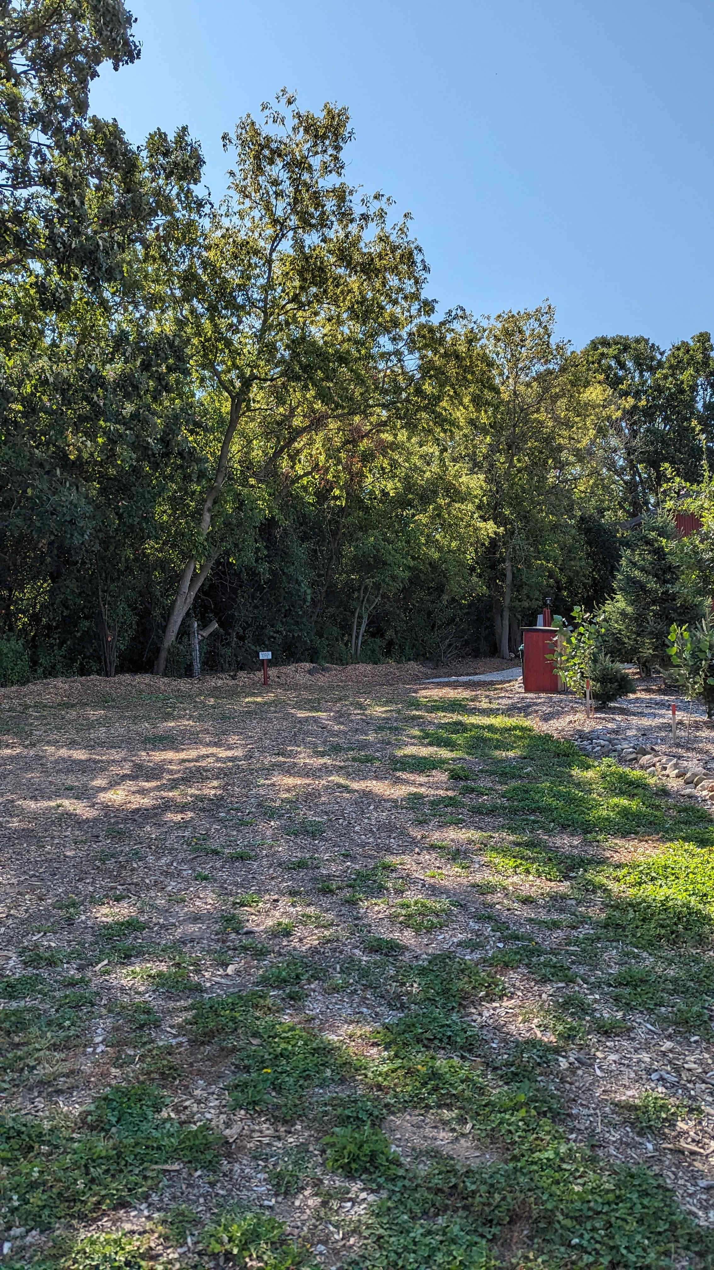 Campsite and RV site nextdoor. Wooded area behind.