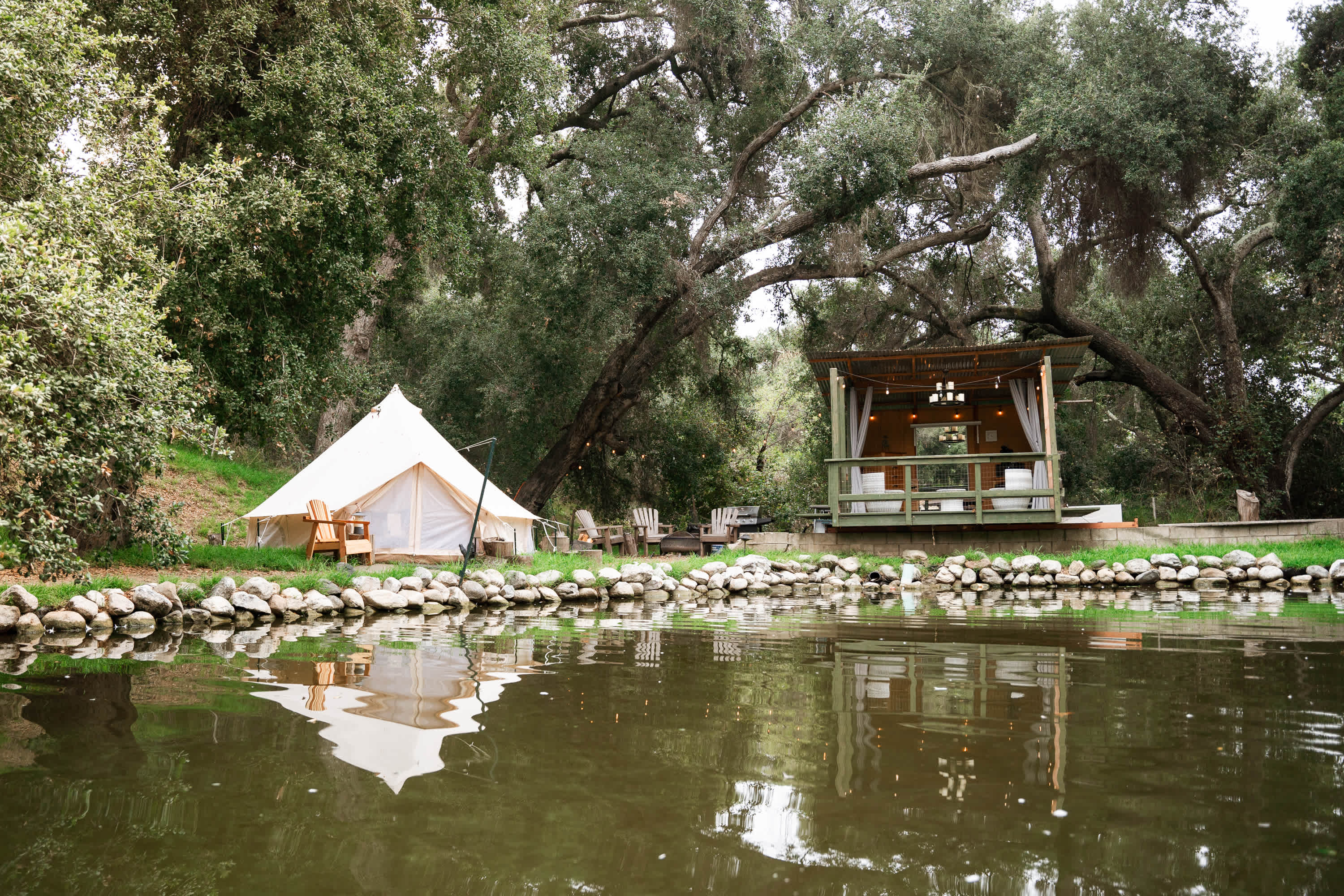 view of the glampsite from the pond 