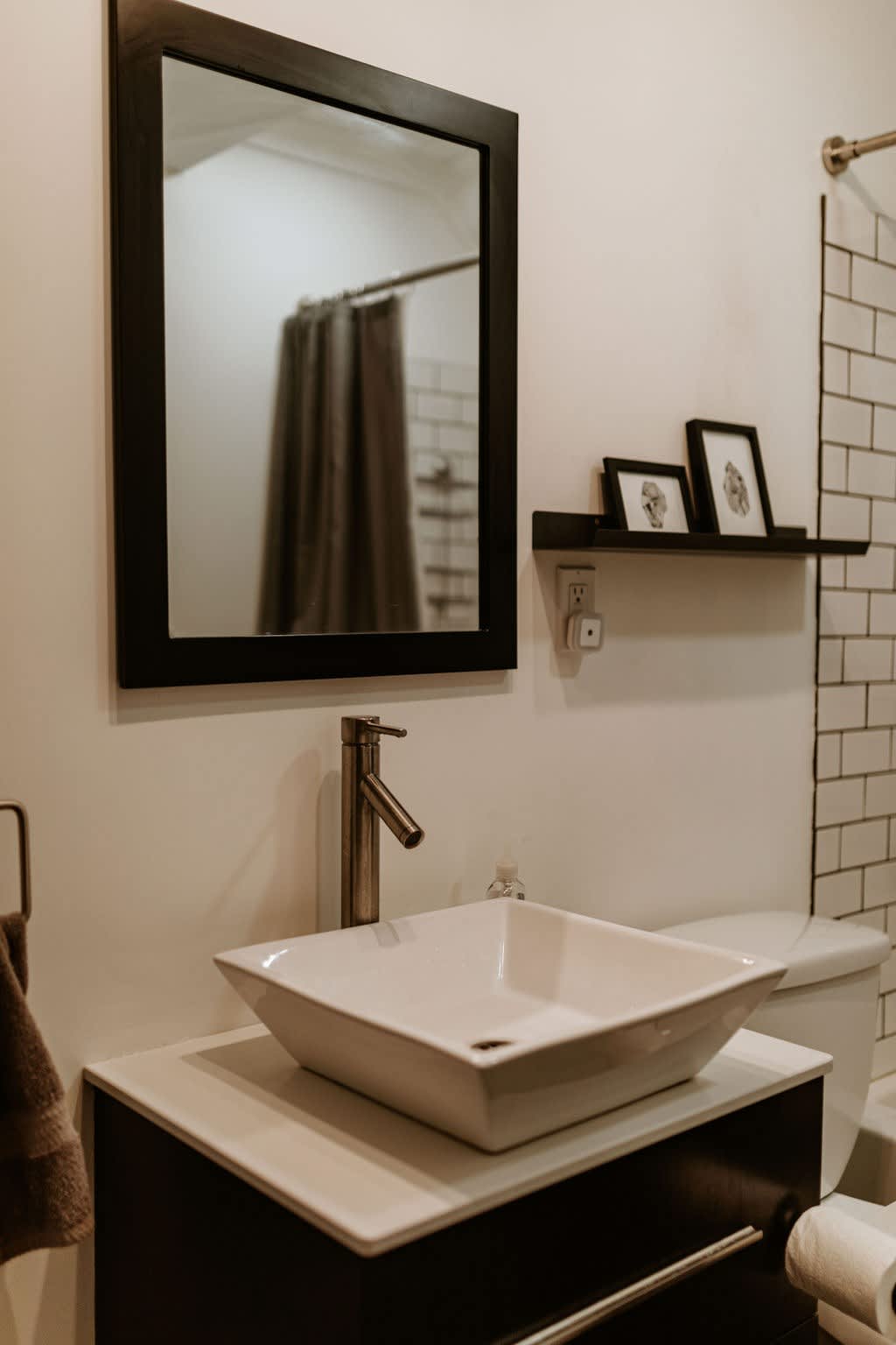 The bathroom, with a shower, in the Clubhouse, a shared space for all of our guests. 