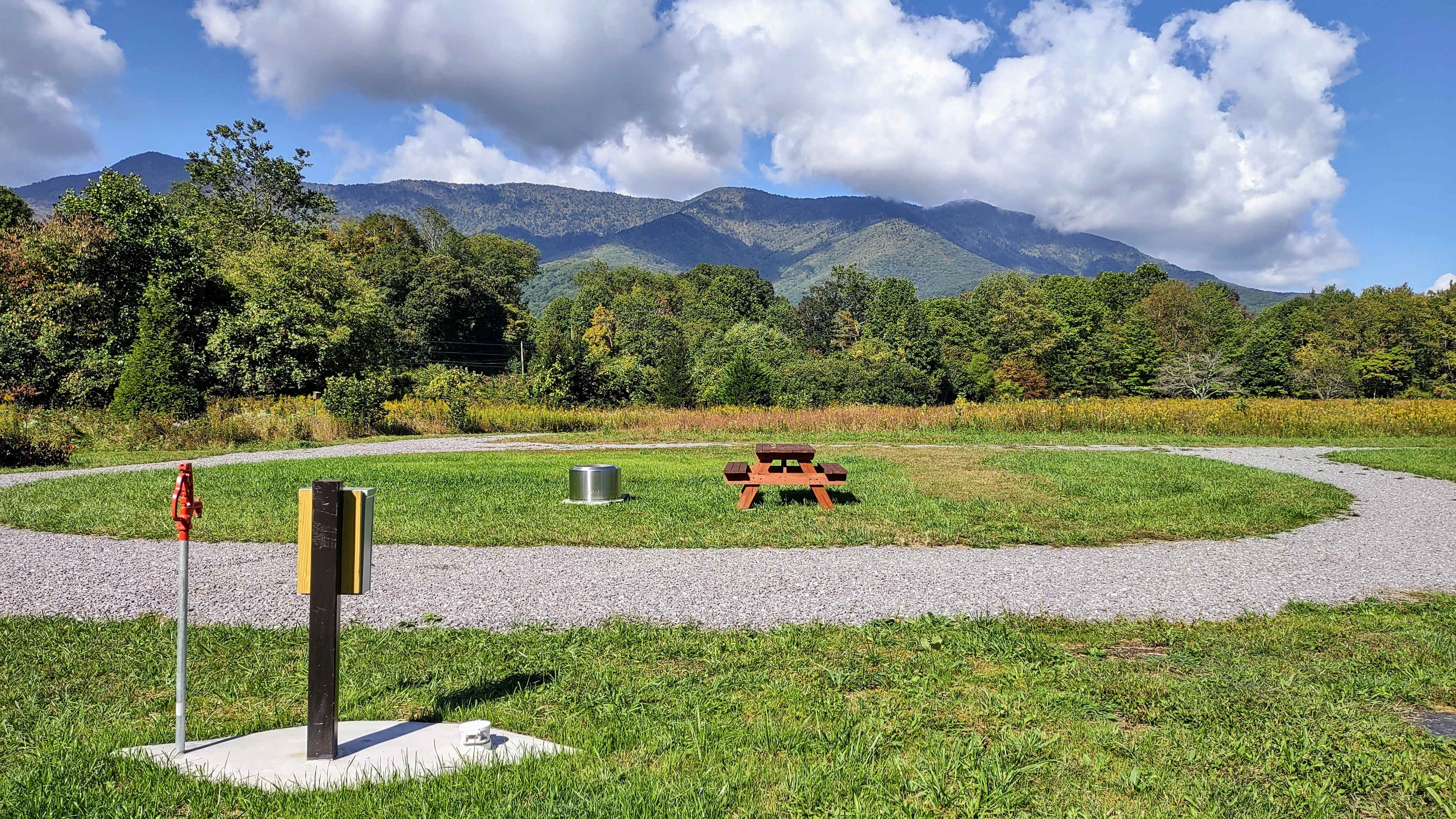 RV site with water, power (30 and 50amp), sewer, solo stove fire pit, picnic table, and view of the Black Mountain Range