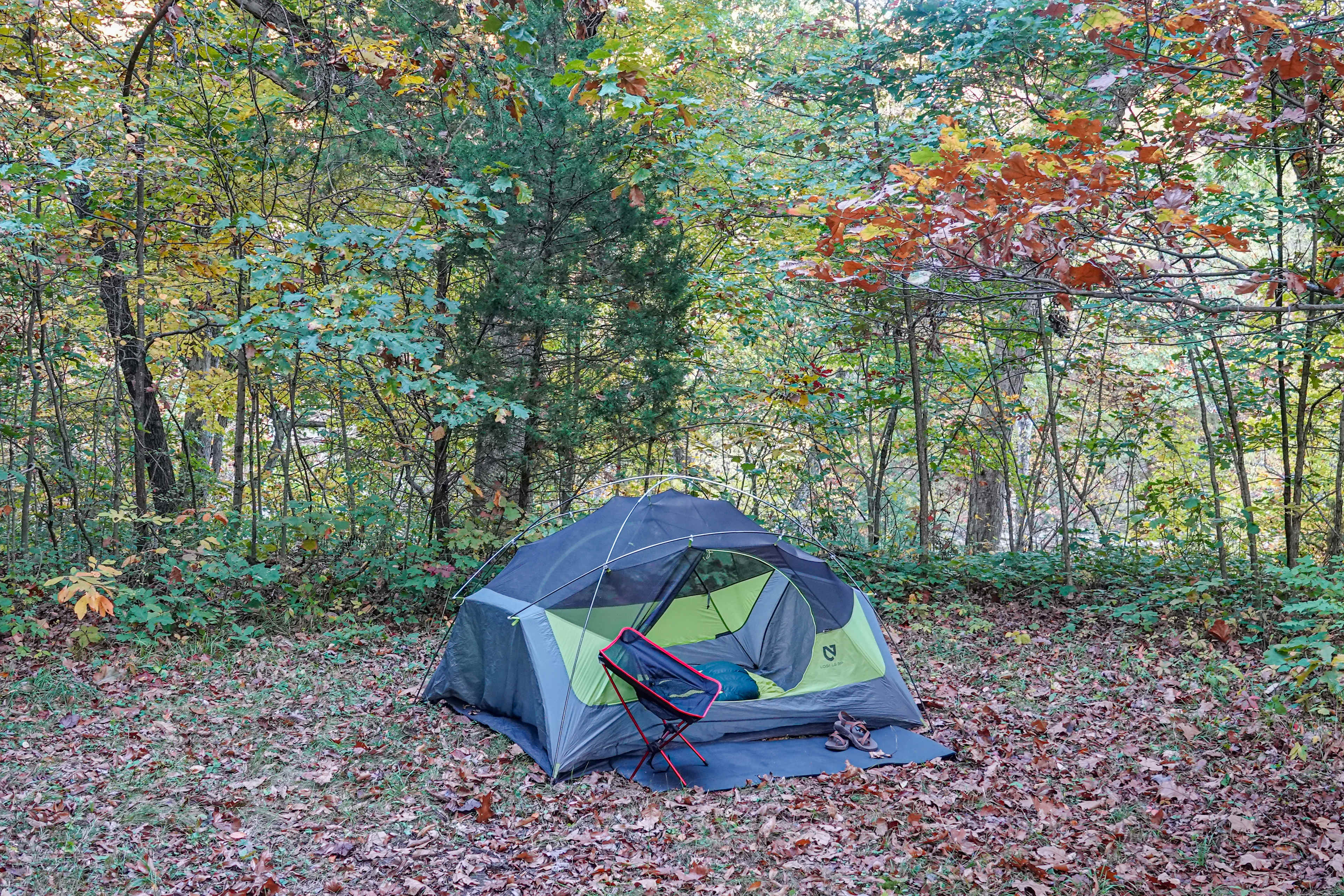 A tent spot in the free camp area