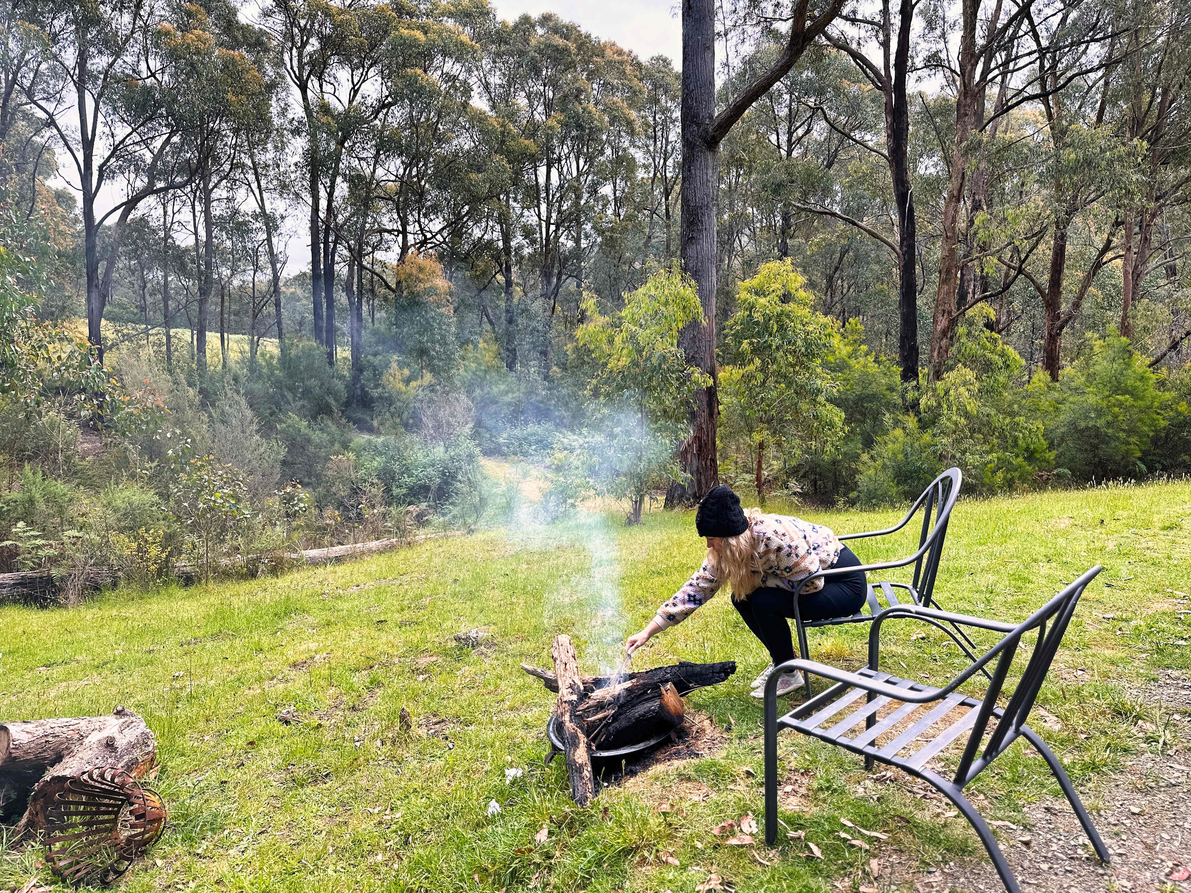 Got a fire going to stay warm
