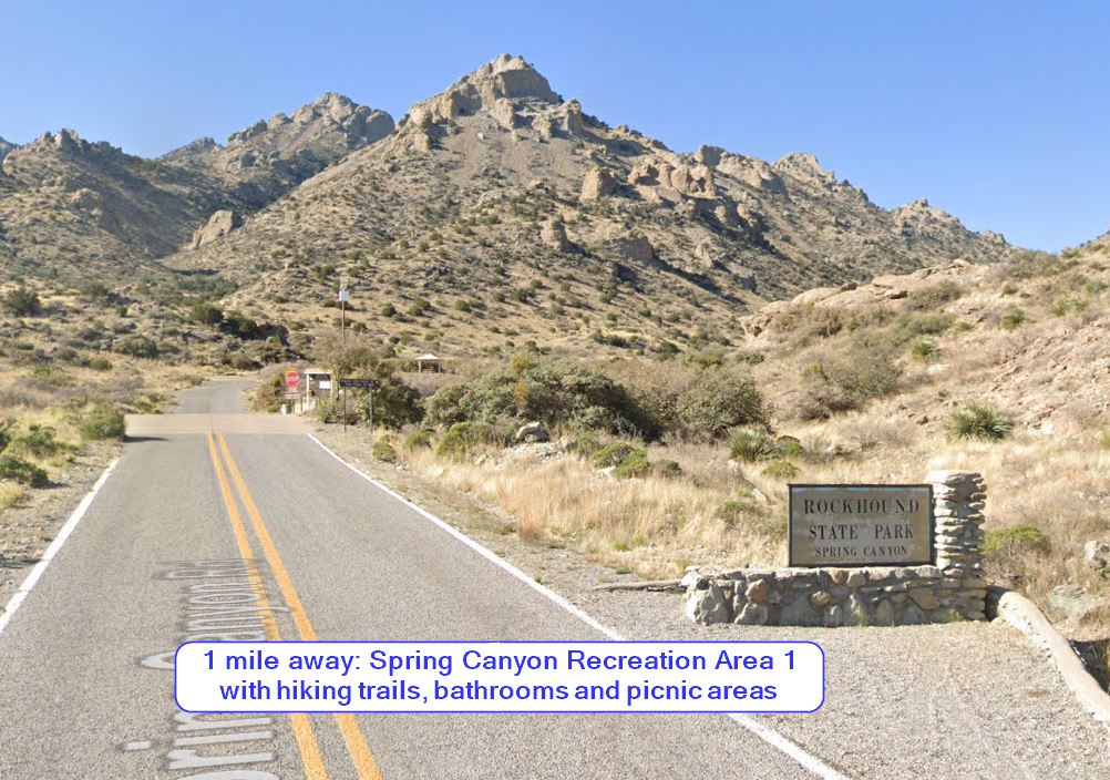 1 mile away: Spring Canyon Recreation Area with hiking trails, bathrooms and picnic areas