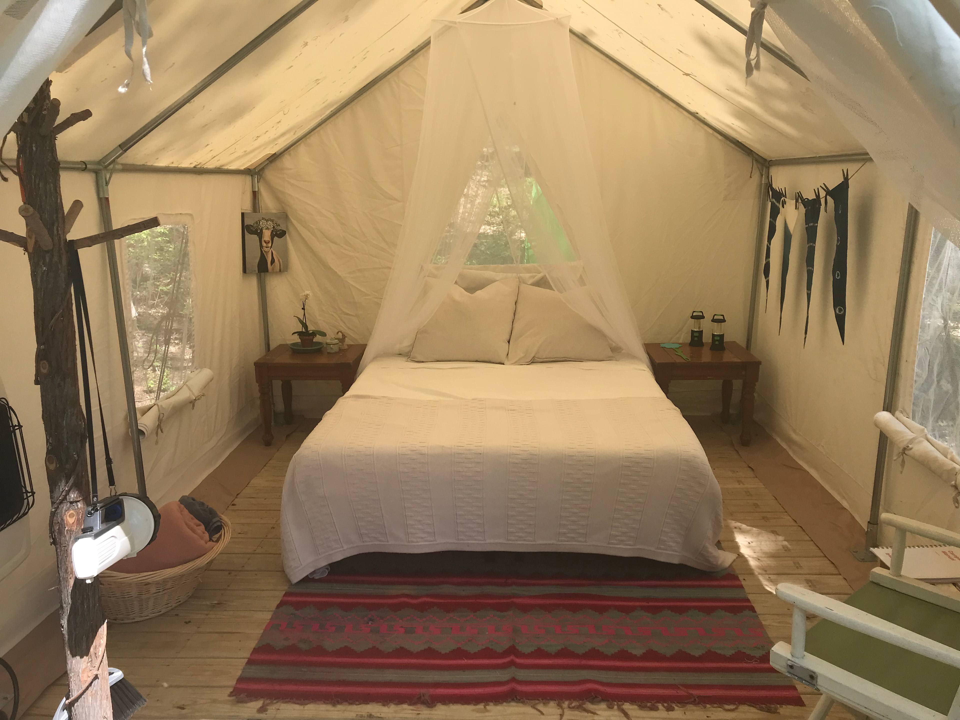 A queen size memory foam bed awaits you  !