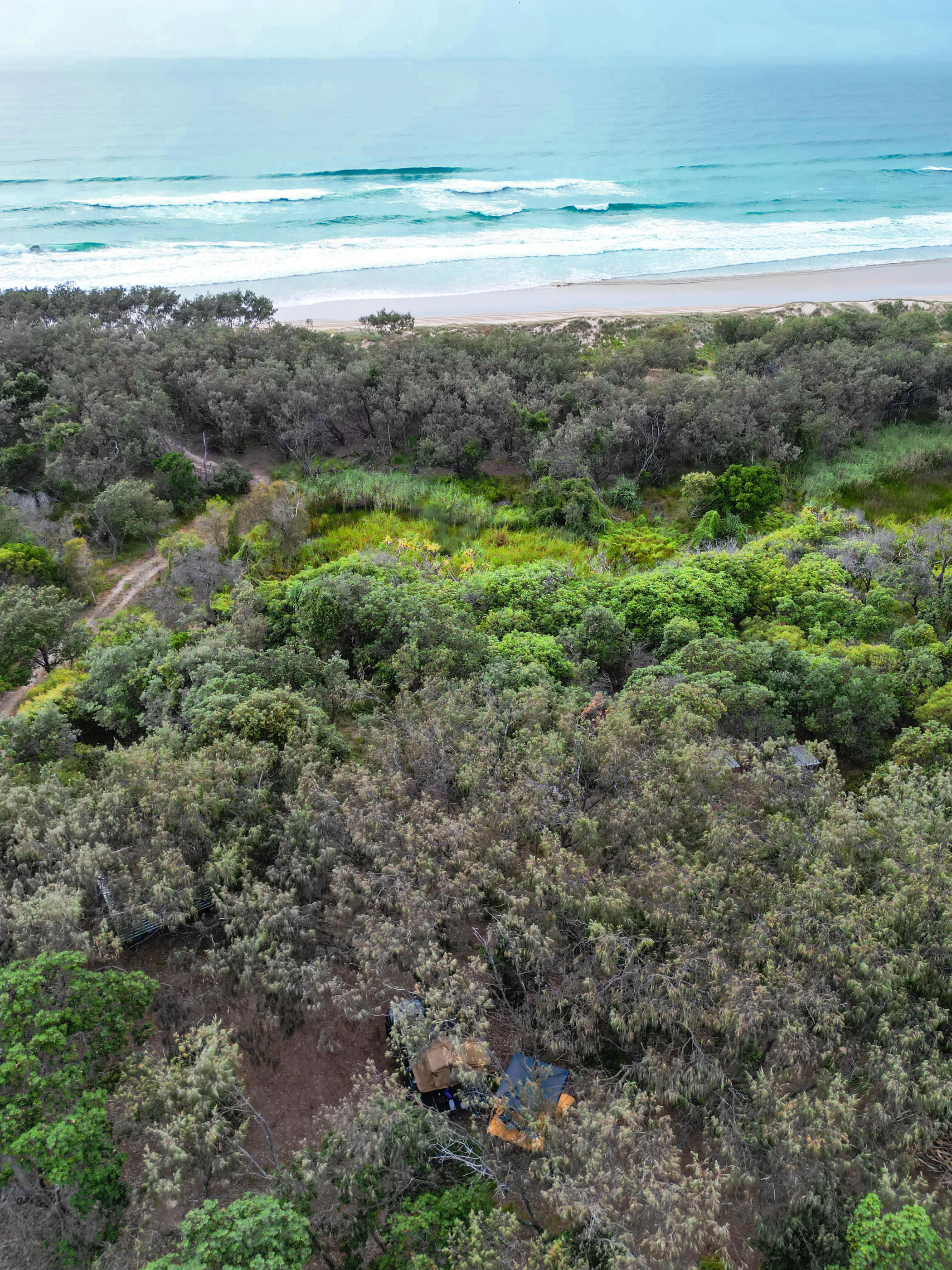 our campsite in relation to the beach