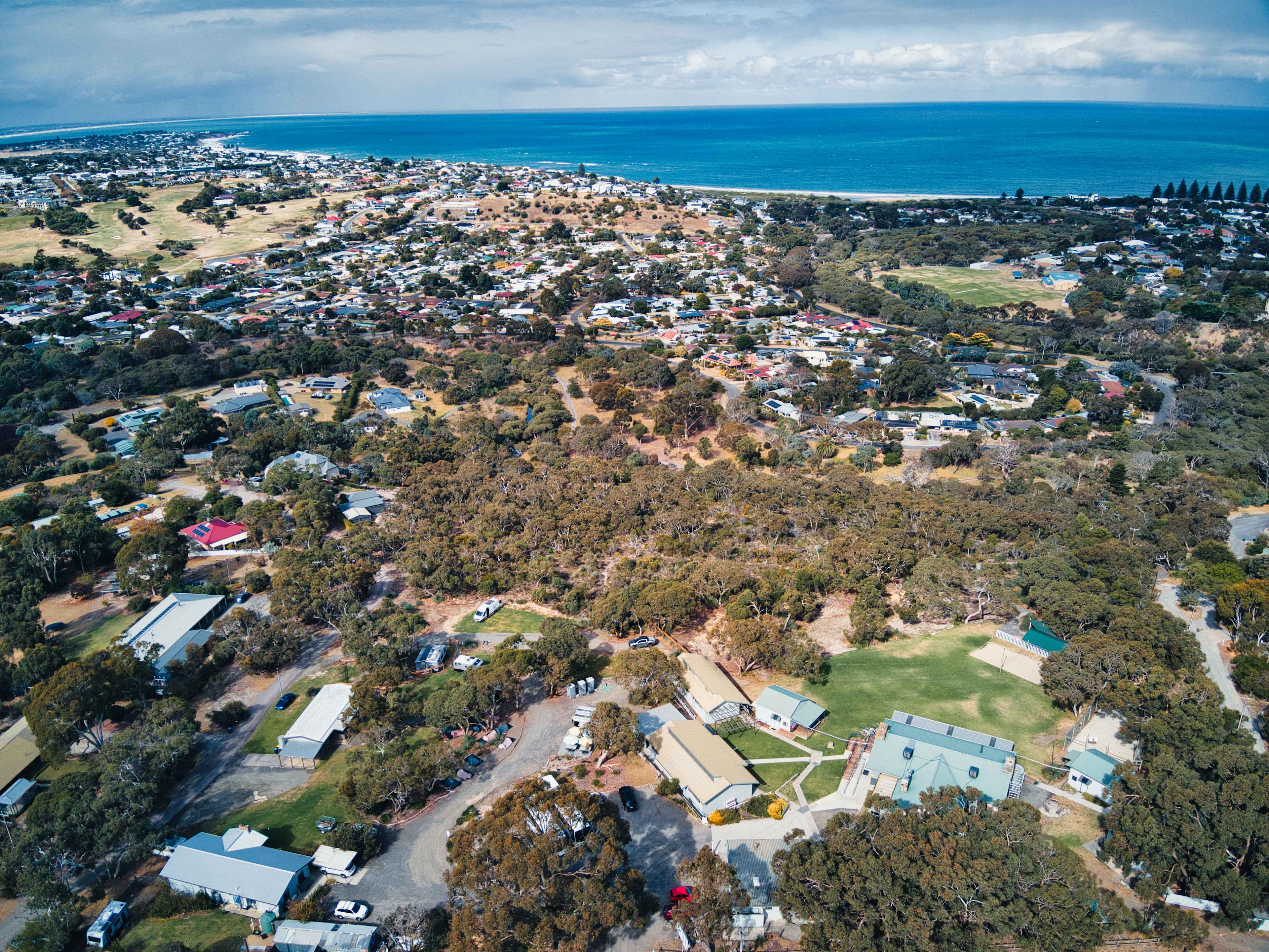 Drone shot of the campsite and what it looks out to