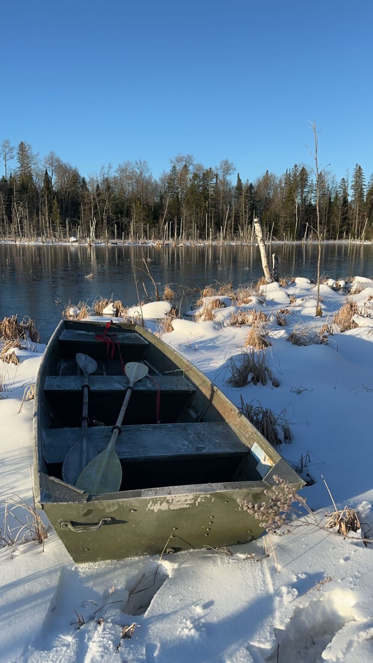 There is a boat to use at the back of the trails to take on happy pond.
