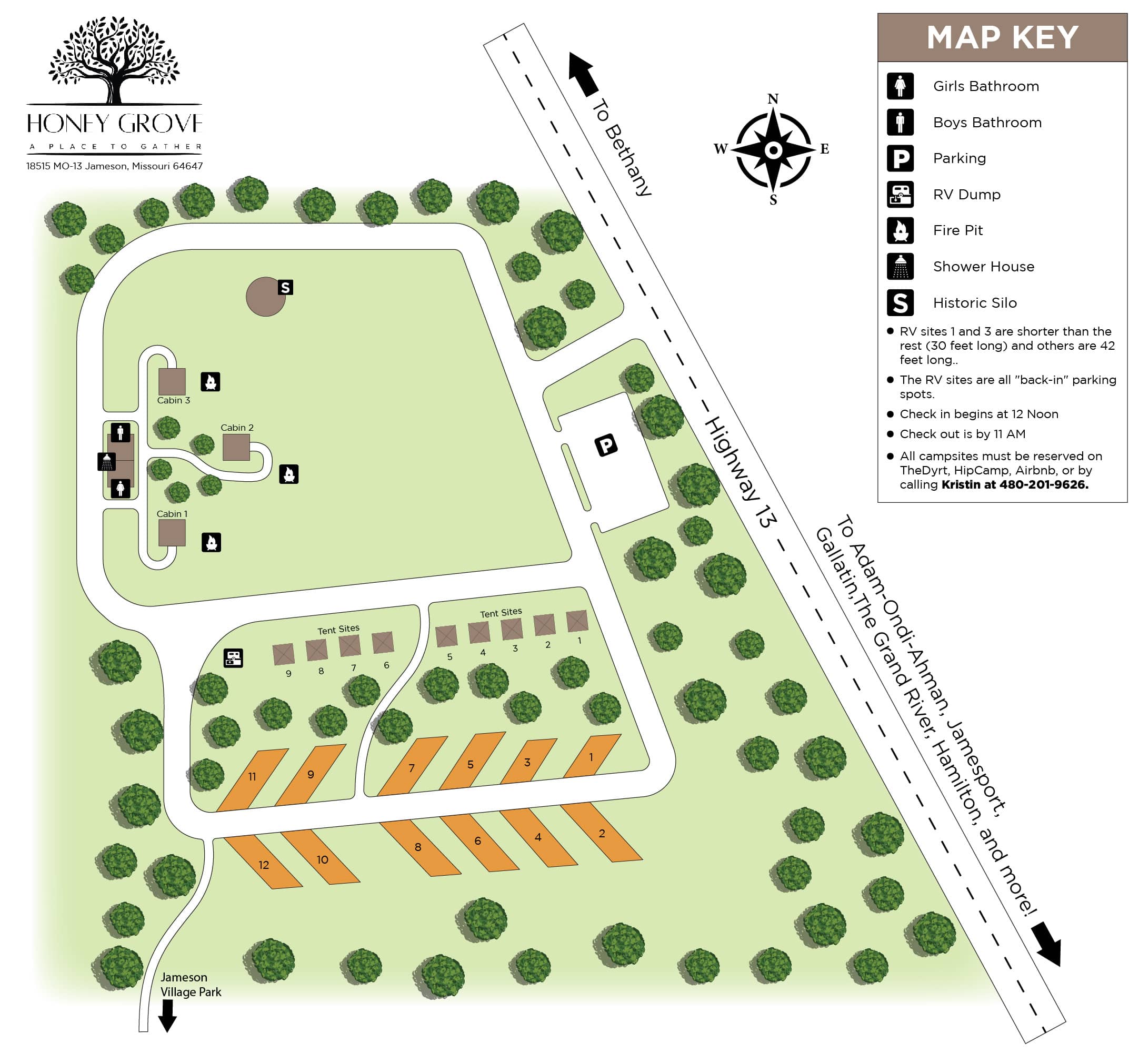Map of Honey Grove. See the complete map on our website, honeygrovecampground.com.