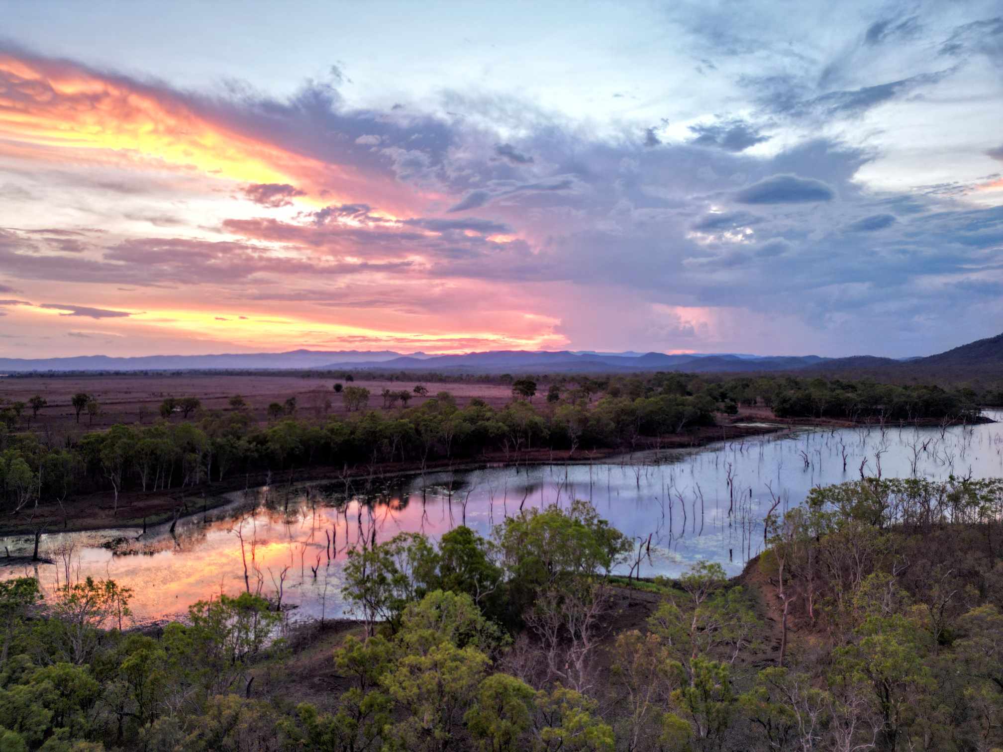 Beautiful sunset over the camp ground on Blackburn Dam