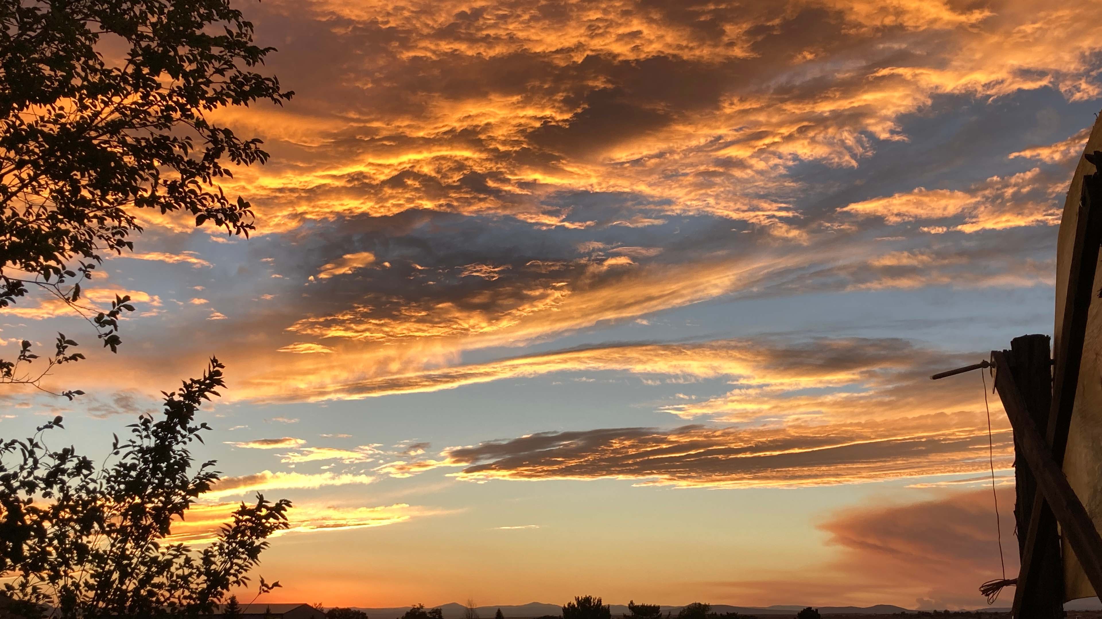 A gorgeous fall sunset out the window of the Travel Queen.