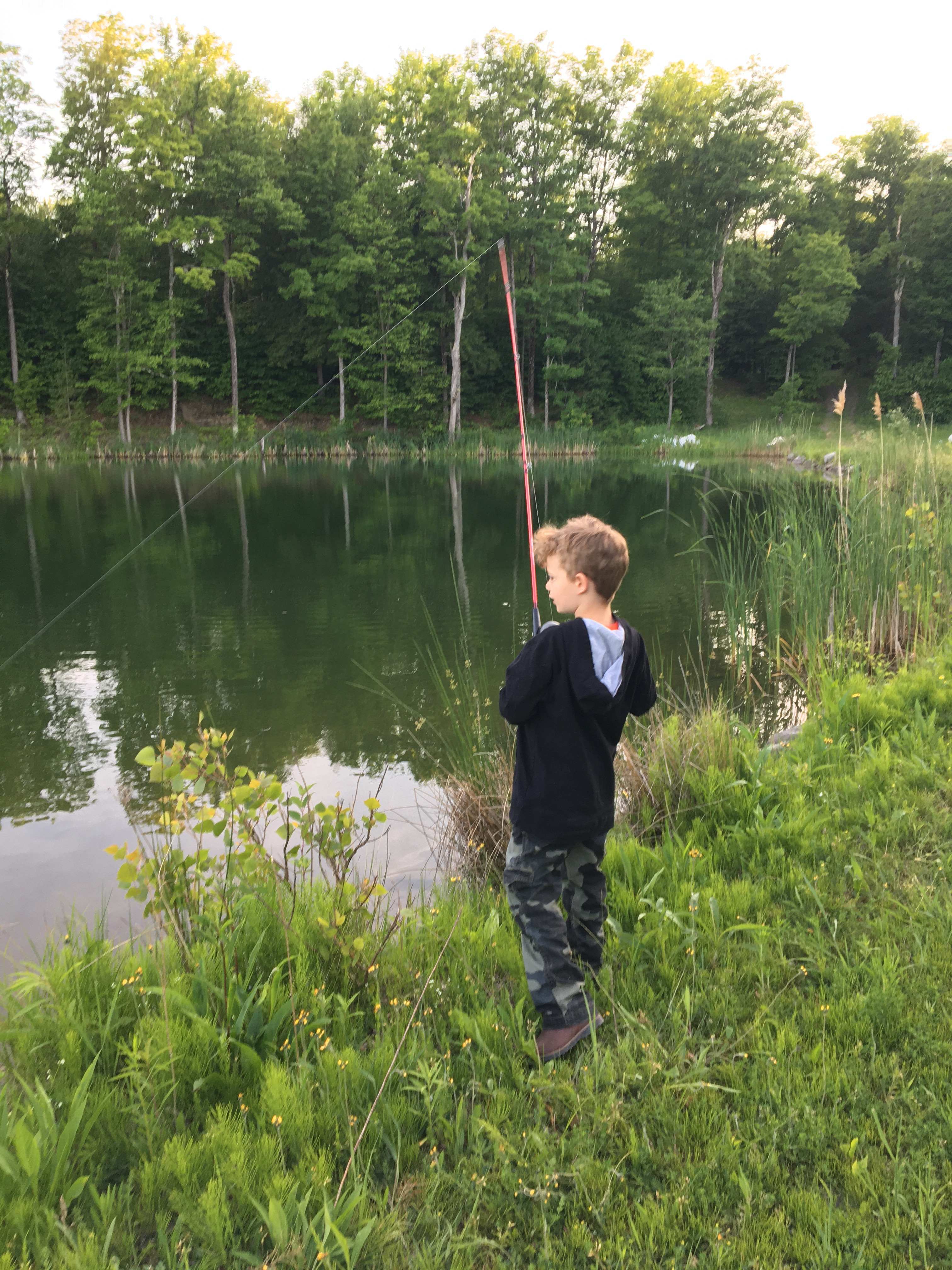 Enjoy direct access to our pond for fishing and swimming. Please note, the pond is 20ft deep, with no beach.  The slope is a steep drop from the waters edge.   