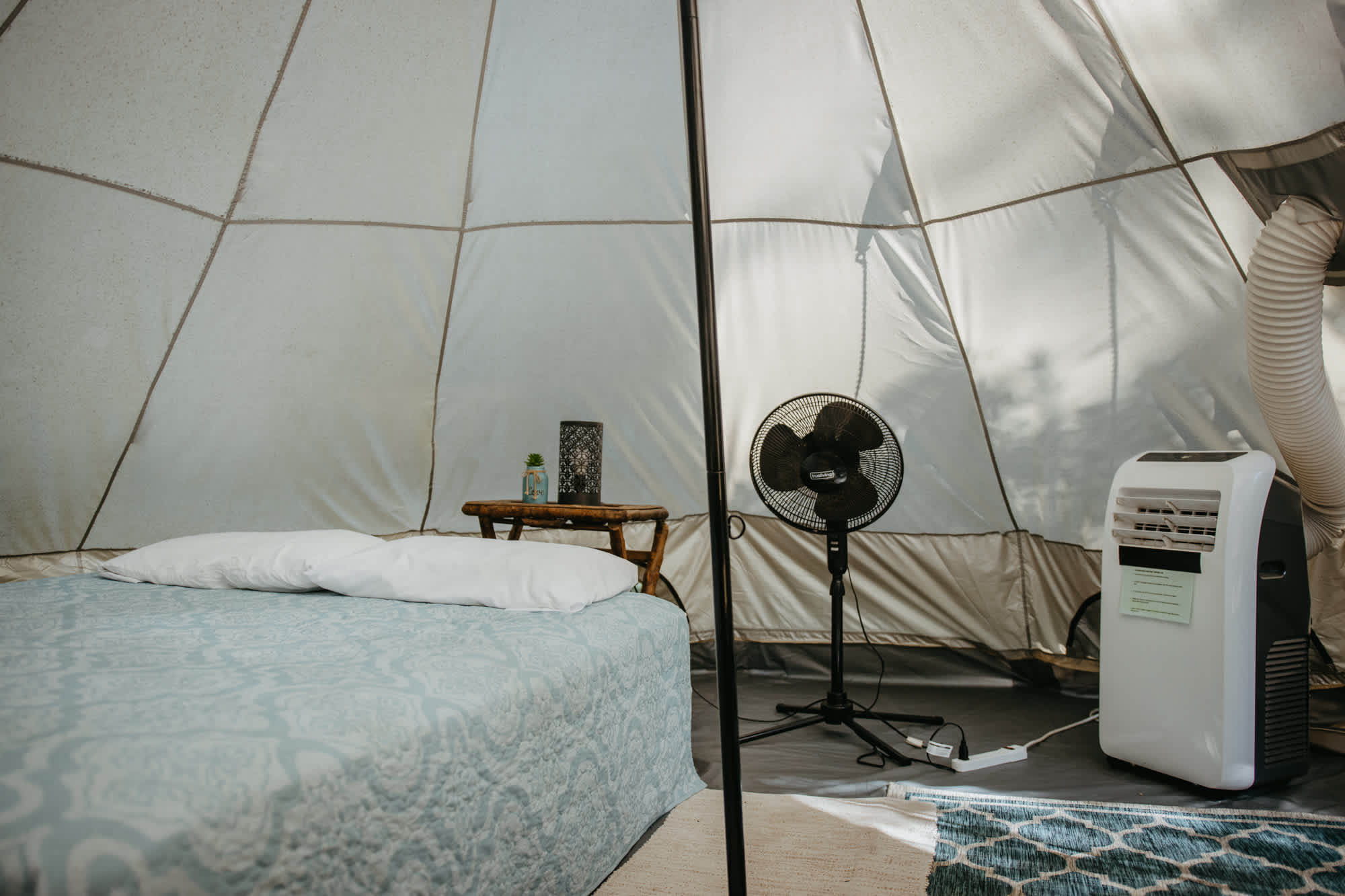 The yurt have fans and portable AC units, which cool the tent down after a few hours of operation.