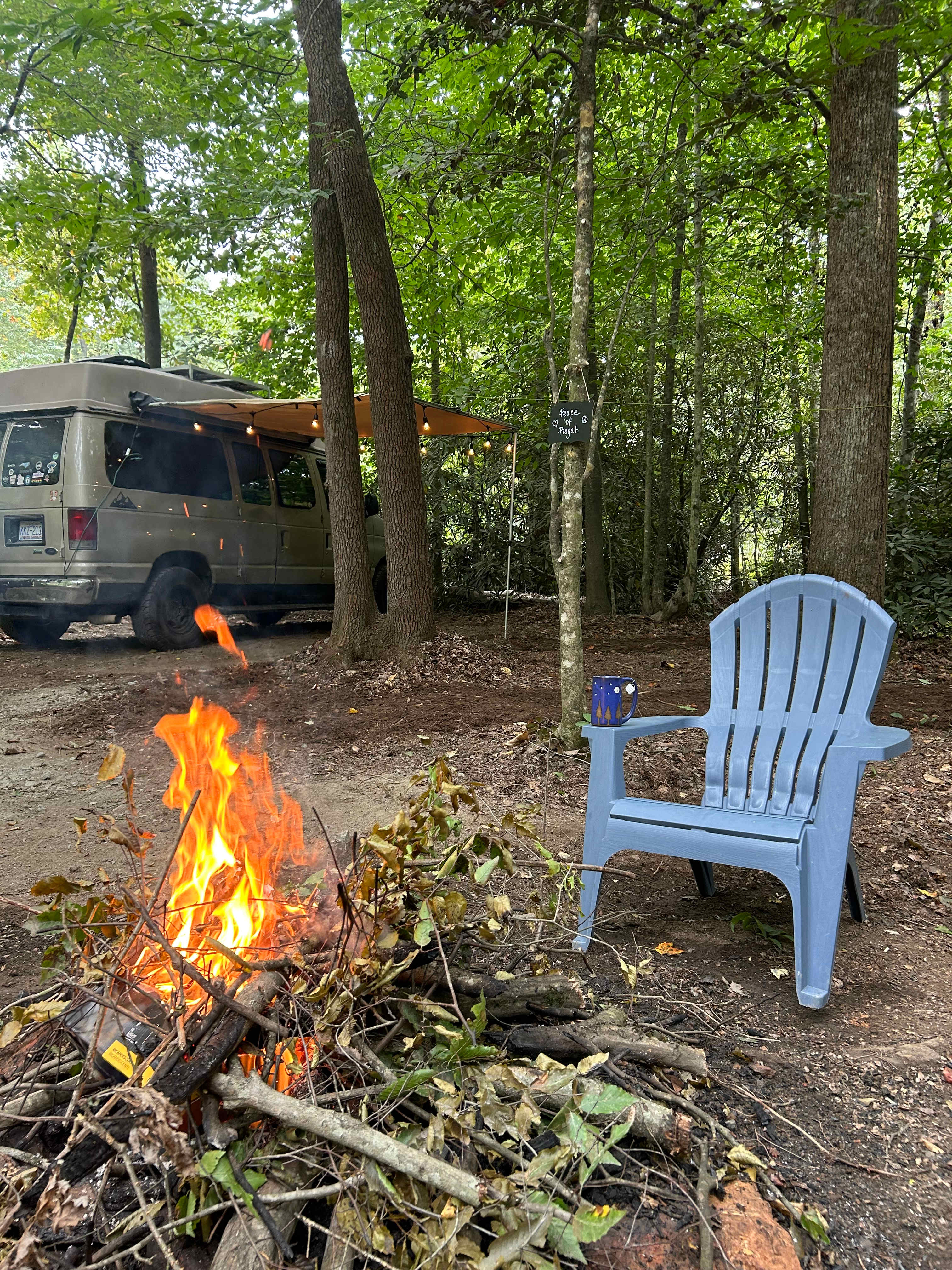 Sit by the fire and dip your toes in the creek. This site is fully shaded with hardwood trees with space for 1-2 tents. 
