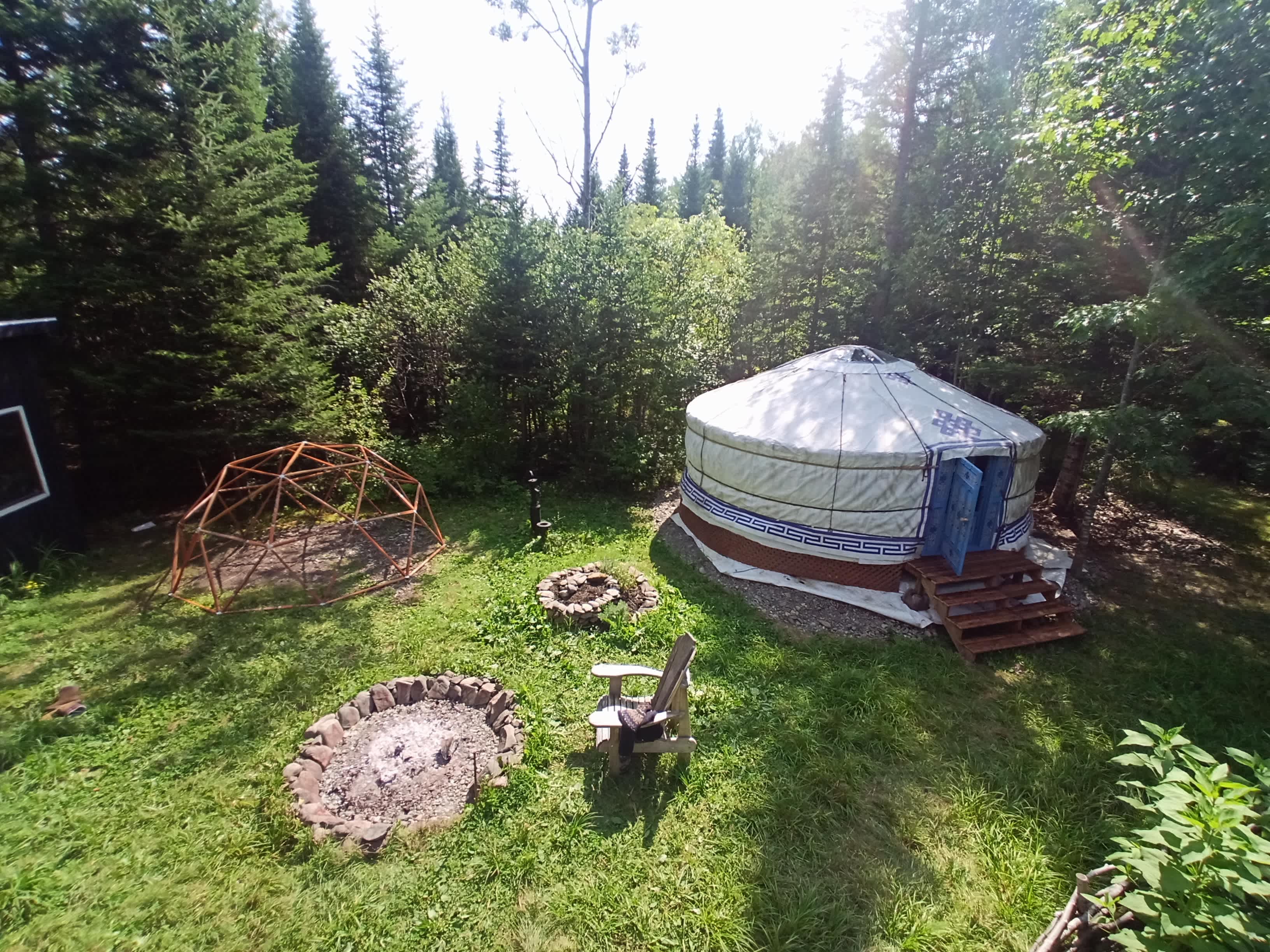 Bird's eye view of Othala with geodome and yurt.