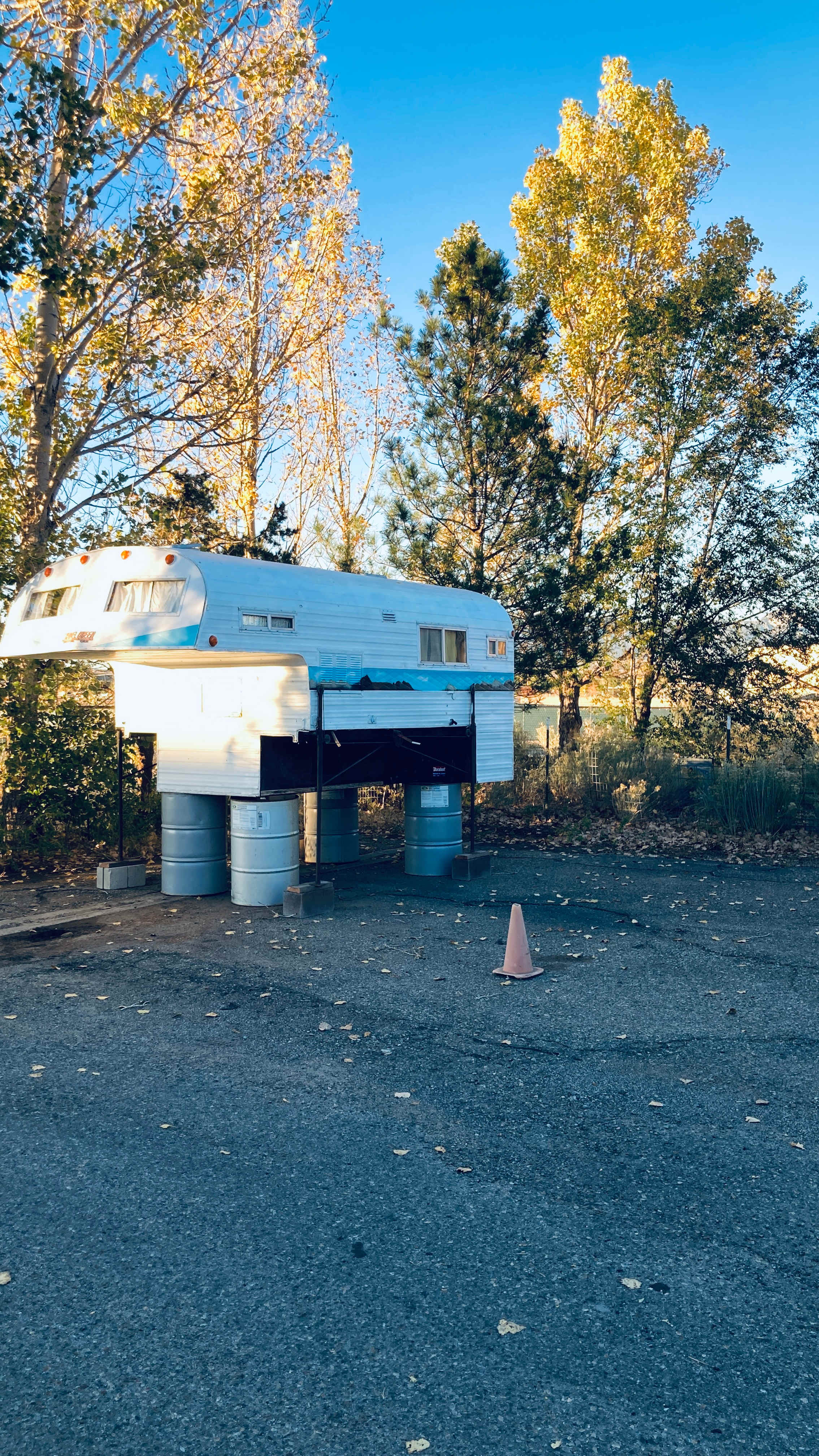 The Travel Queen camper is set up for winter camping and expecting another fantastic Taos ski season. Running water, cooking, compost toilet.