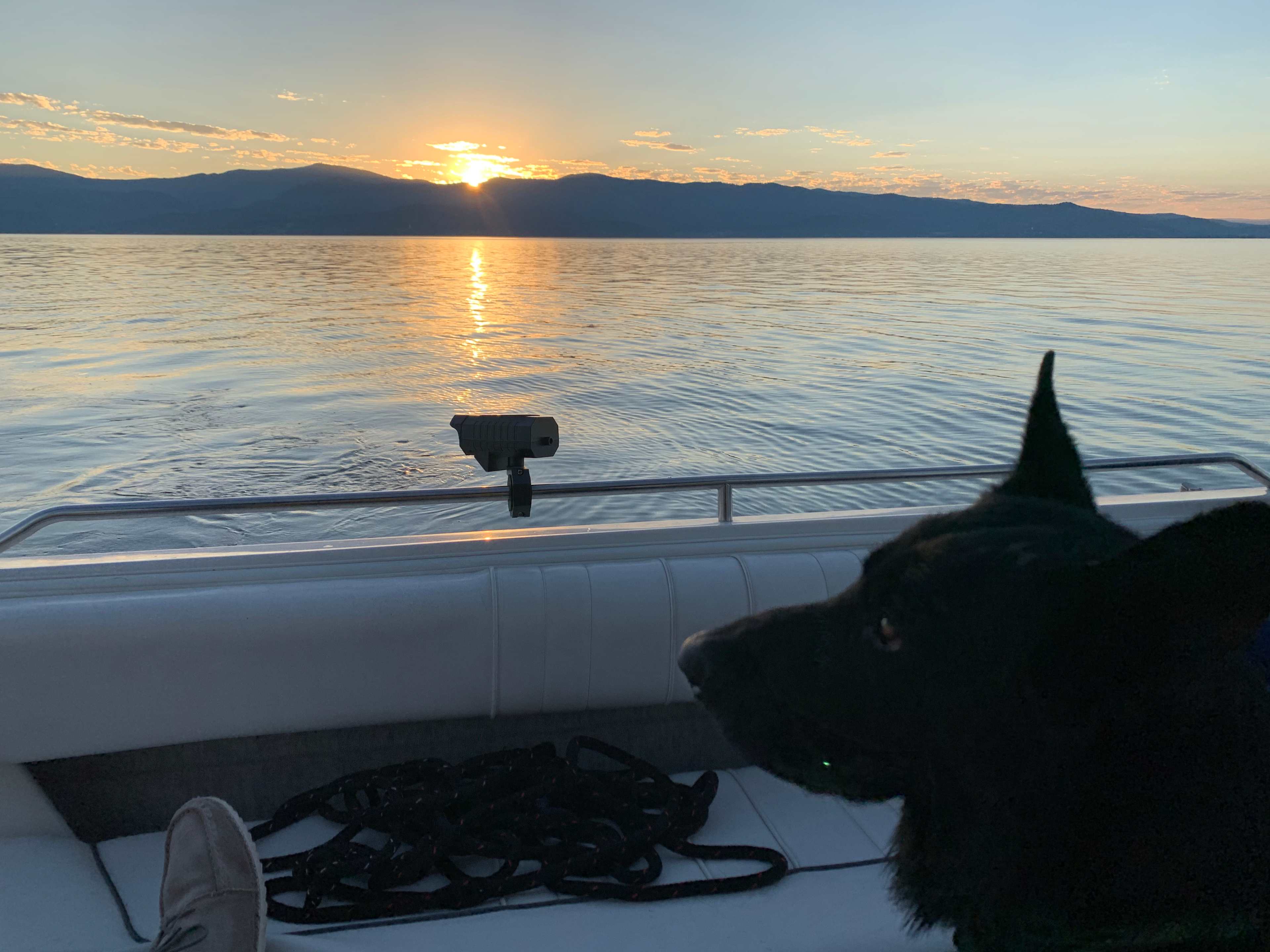 Woody and Sheparooo, chillin after a long day on Flathead Lake, aboard Sasquatch. 