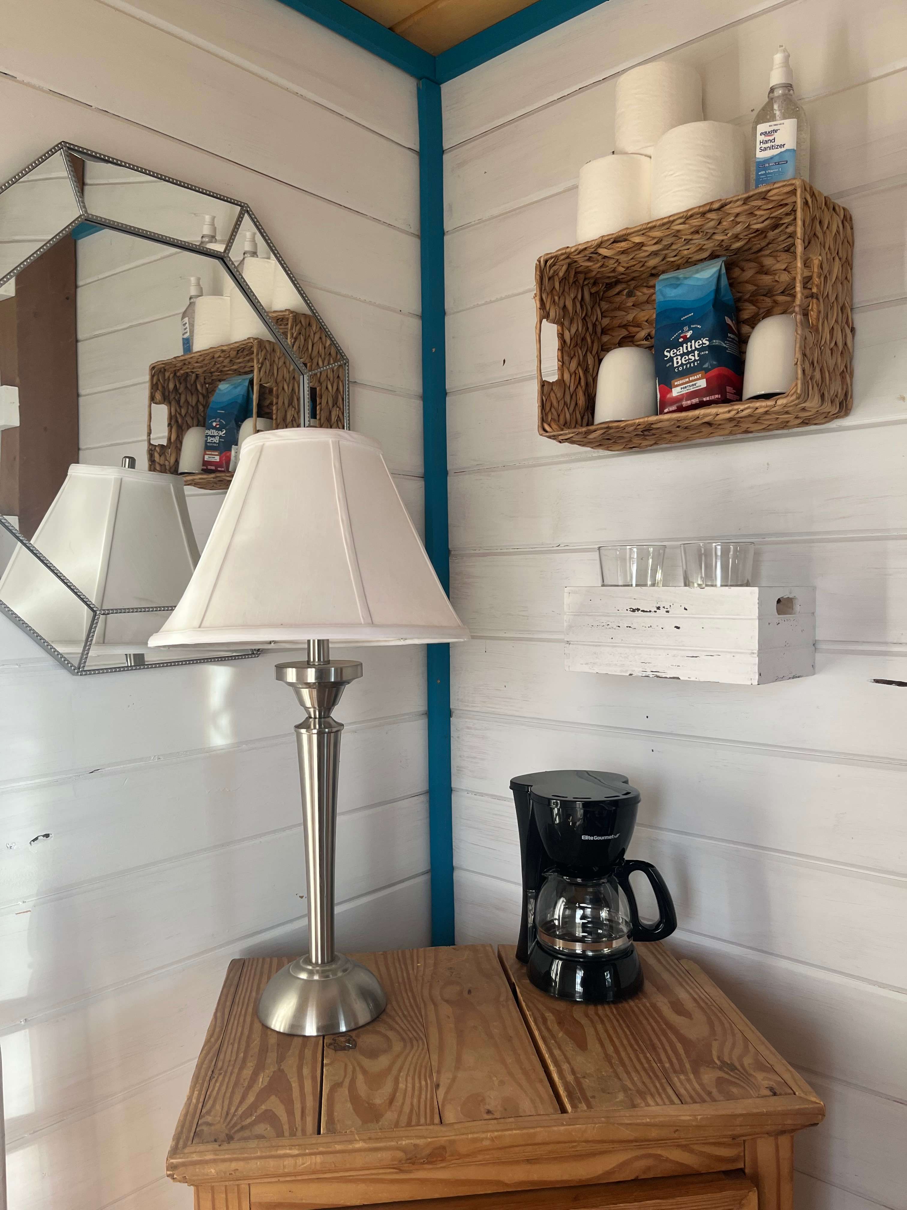Coffee pot and supplies