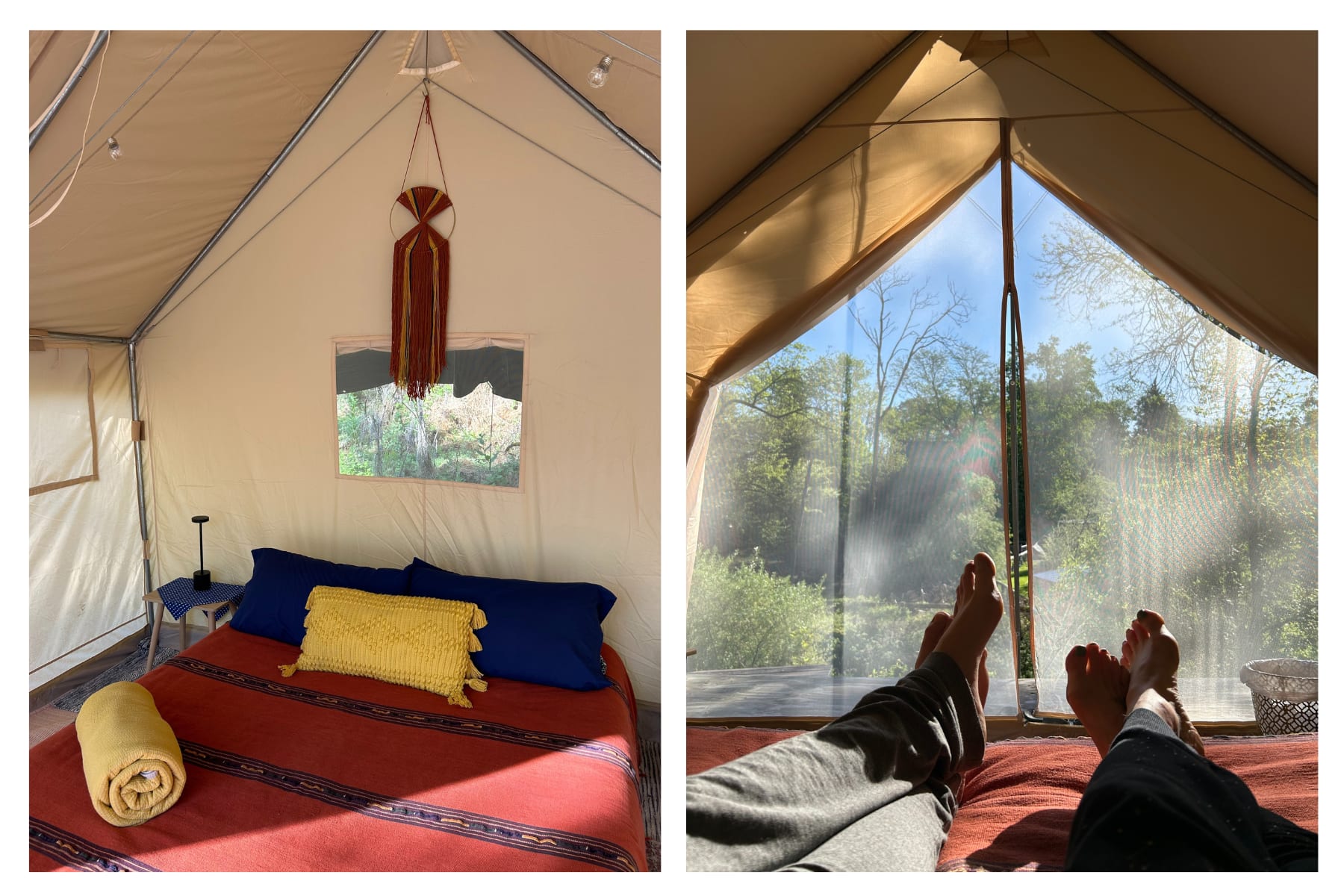 [2025 tent] The tent interior - a queen size bed and beautiful view.
