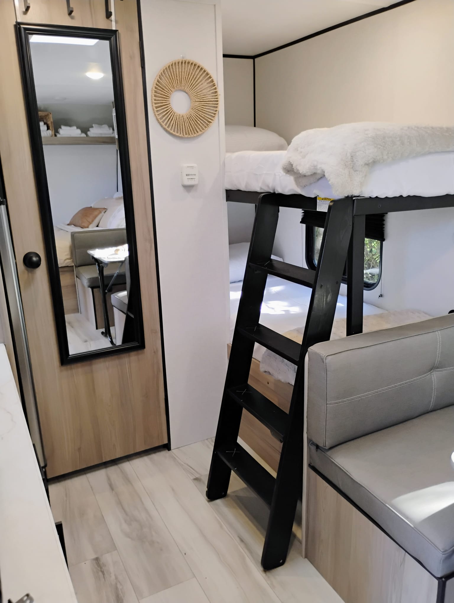 Bunk beds perfect for both kids and adults—each bed comes with its own reading light, USB-C, and USB-A outlets for convenient phone charging.
