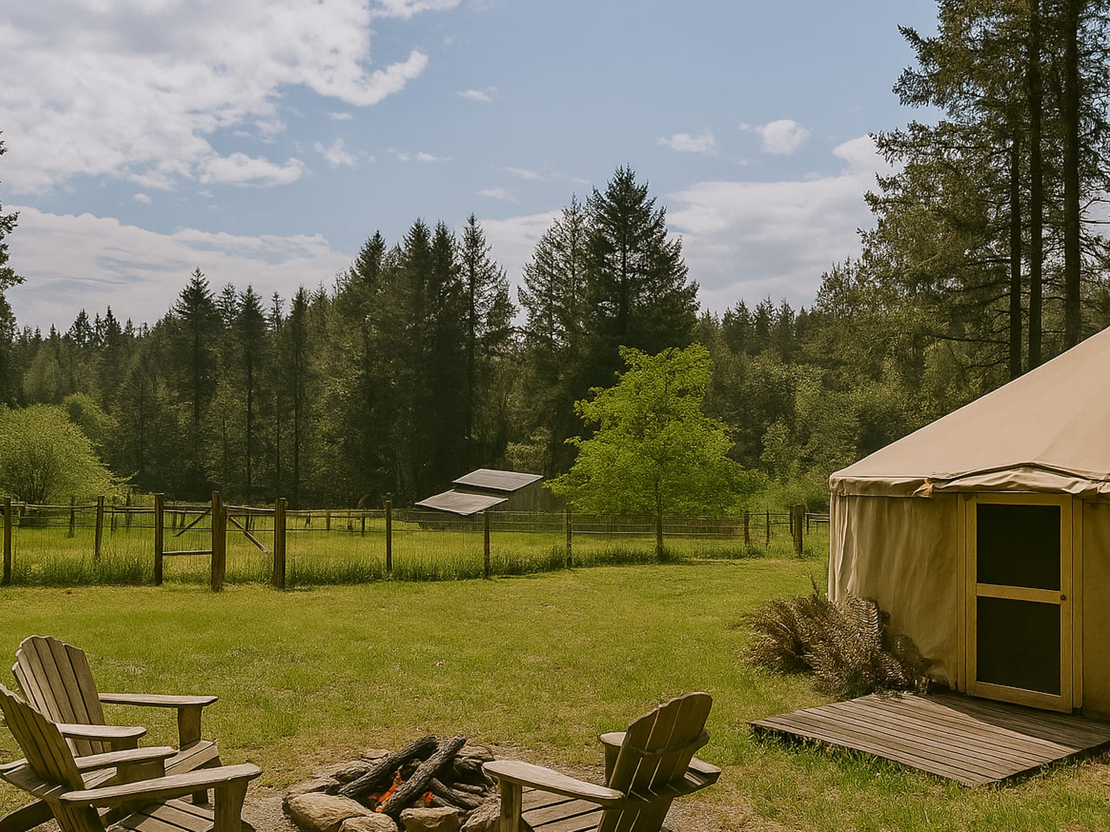 Yurt entry and fire pit 