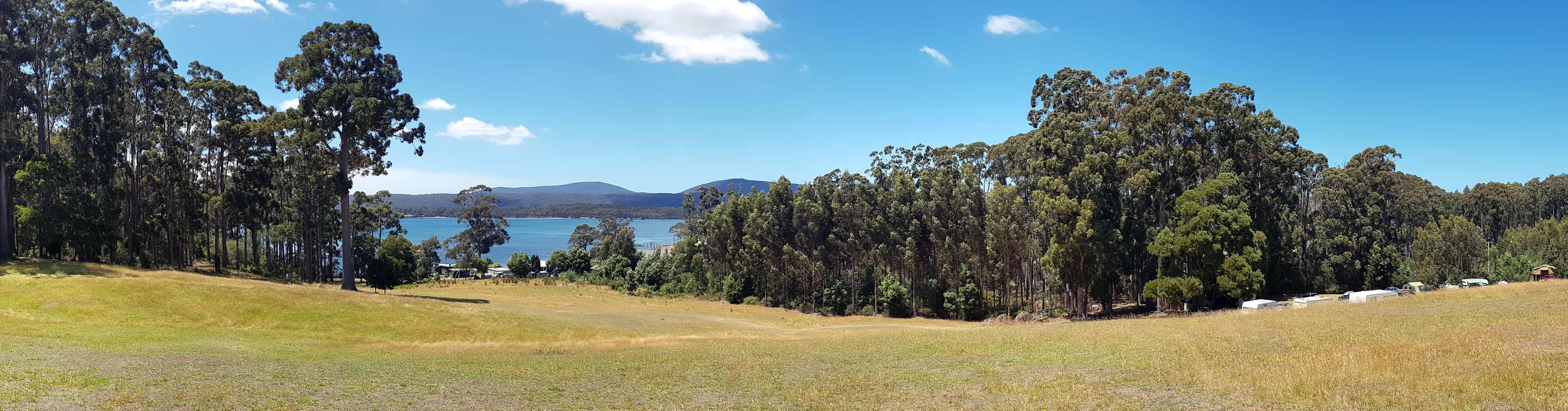 The view of Possum Bay from Semaphore Farm's main camping area. 