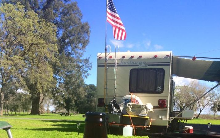 Dry camping in our RV at Cottonwood Campground - Brannan Island