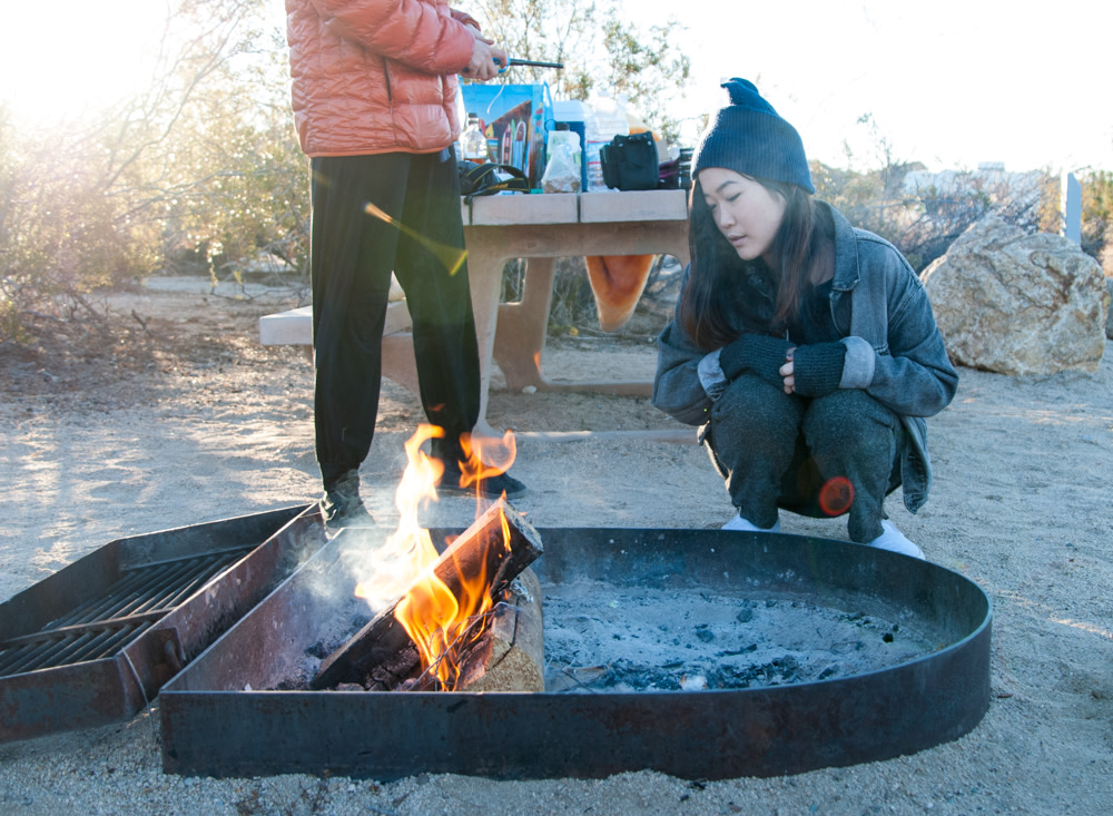 Preparing for campfire coffee.